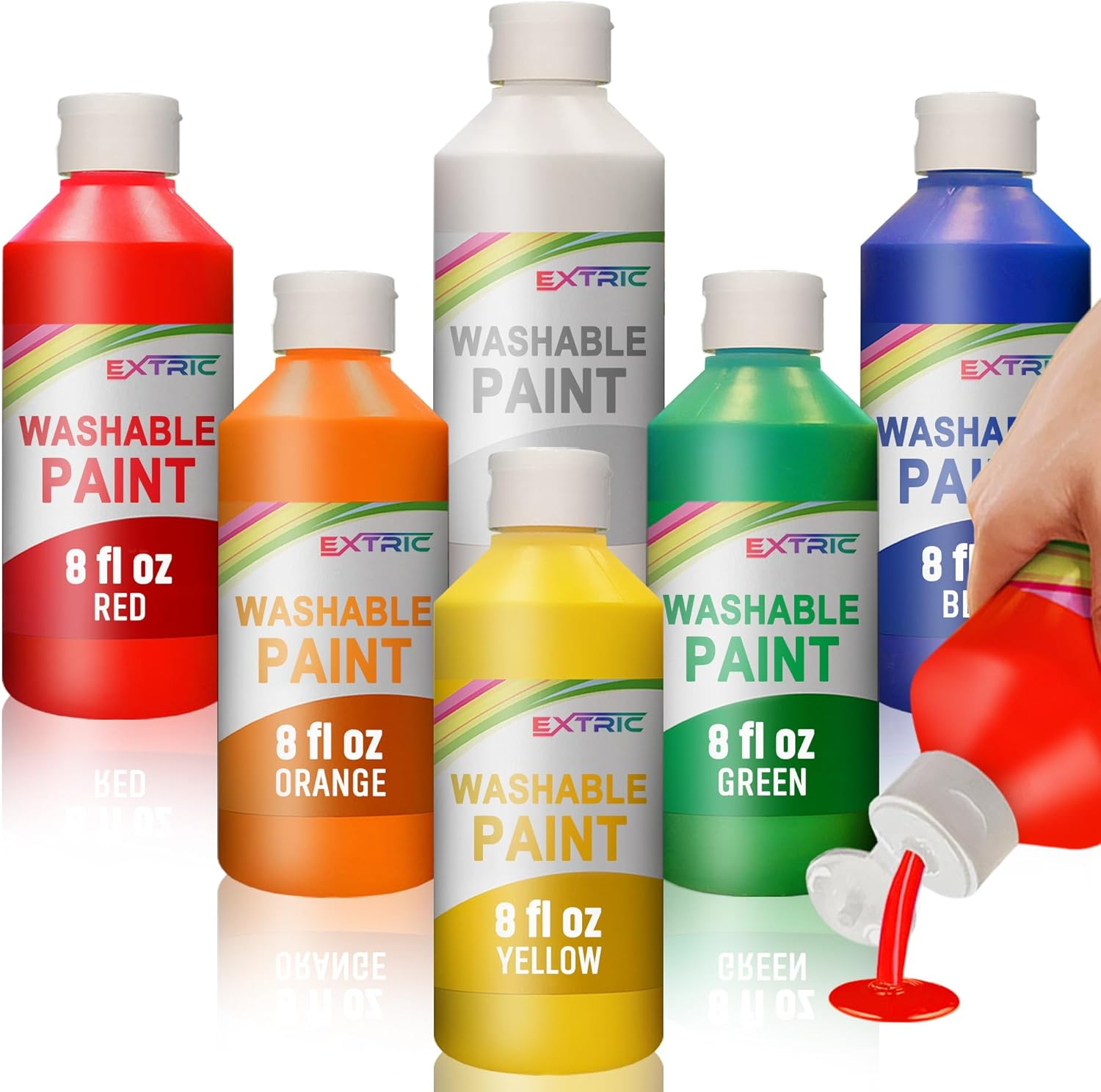 Washable Paint for Kids - 6 Bold Colors X 8 Oz Bottles (48 Fl Oz Total) Non-Toxic Easy Clean Tempera Kid Paint Rich Pigment Paints for Toddlers, Classroom & Arts and Crafts