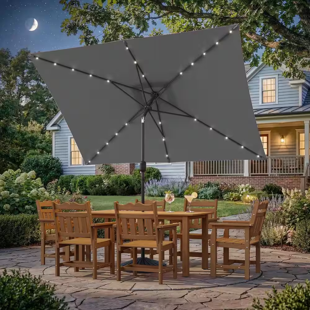 led market patio umbrella 10ft Solar Lights Offset Cantilever and poolside areas Clihome 10 ft. Solar LED