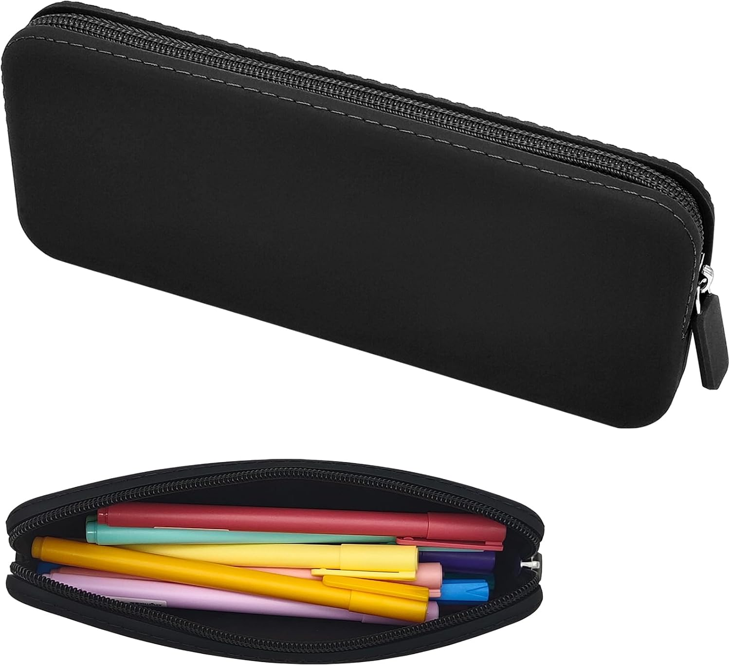 Silicone Pencil Case, Waterproof Silicone Cosmetic Bag, Pencil Bag, Multifunctional Pencil Case Aesthetic, Zipper Storage Bag (Black)