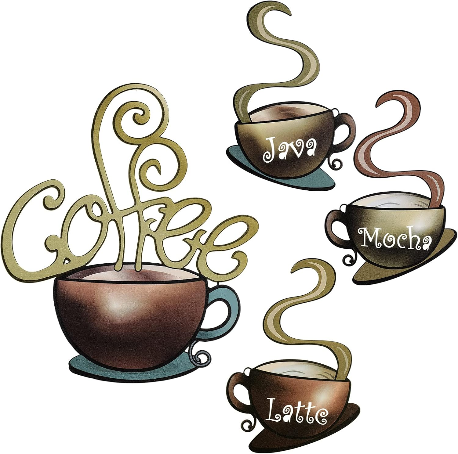 4 Pieces Metal Coffee Cup Wall Decor Coffee Bar Decor Cafe Themed Wall Art Decoration Vintage Cup Signs for Kitchen Decorations Shop Restaurant Lounge Decorations(Brown)