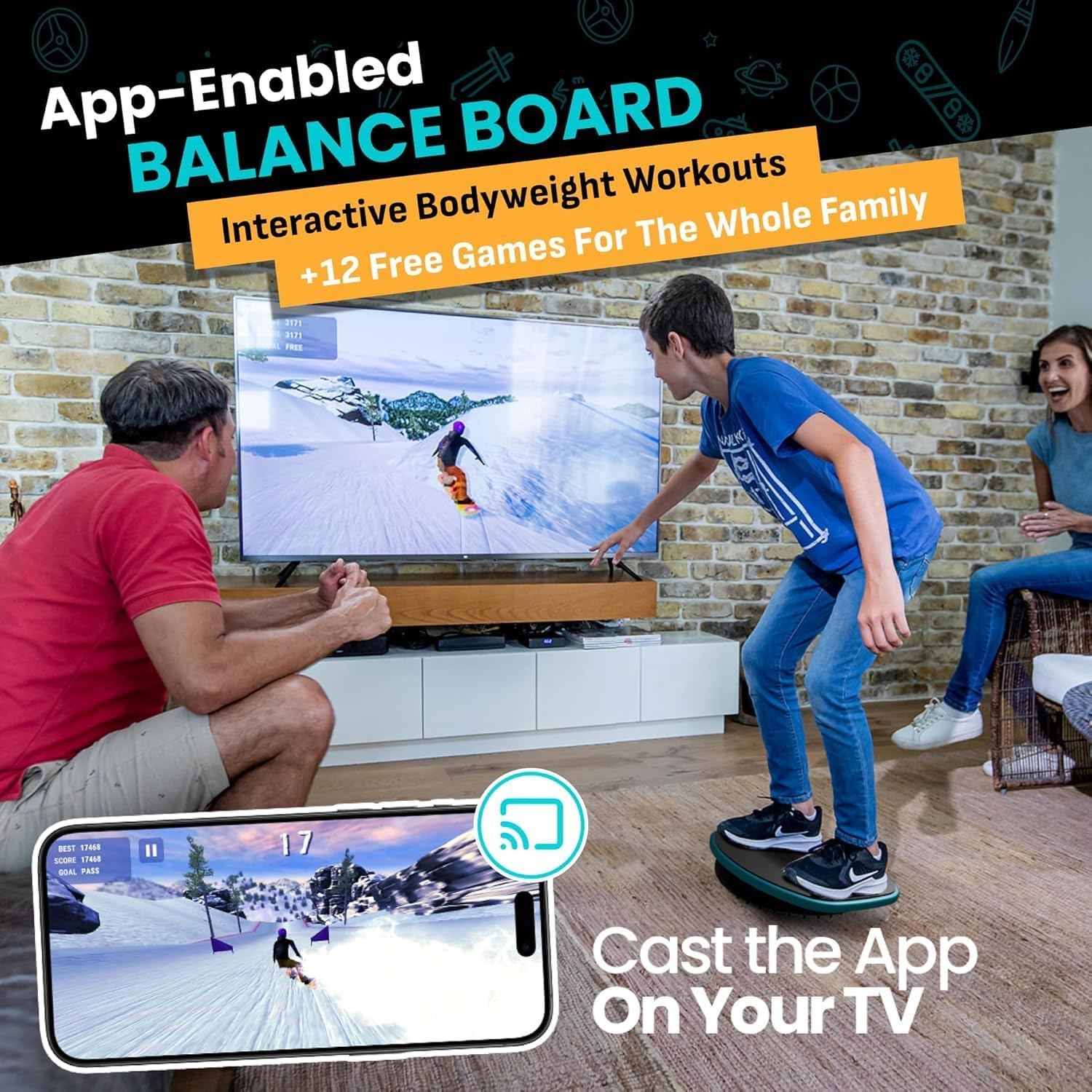 GoBalance Play & Sport – Interaktives Premium-Balance-Board aus Holz mit intelligentem Bluetooth-Sensor & kostenloser App. 12 lustige Spiele, Core- Sports-Training und Ganzkörper-Workouts