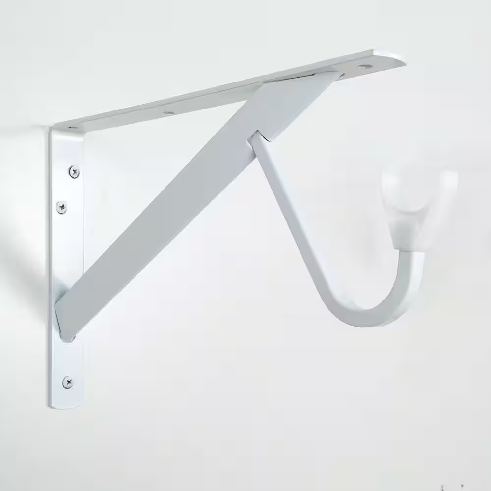 8 In. X 12.4 In. X 1.05 In. White Steel Shelf and Rod Bracket Heavy Duty 300 Lbs.