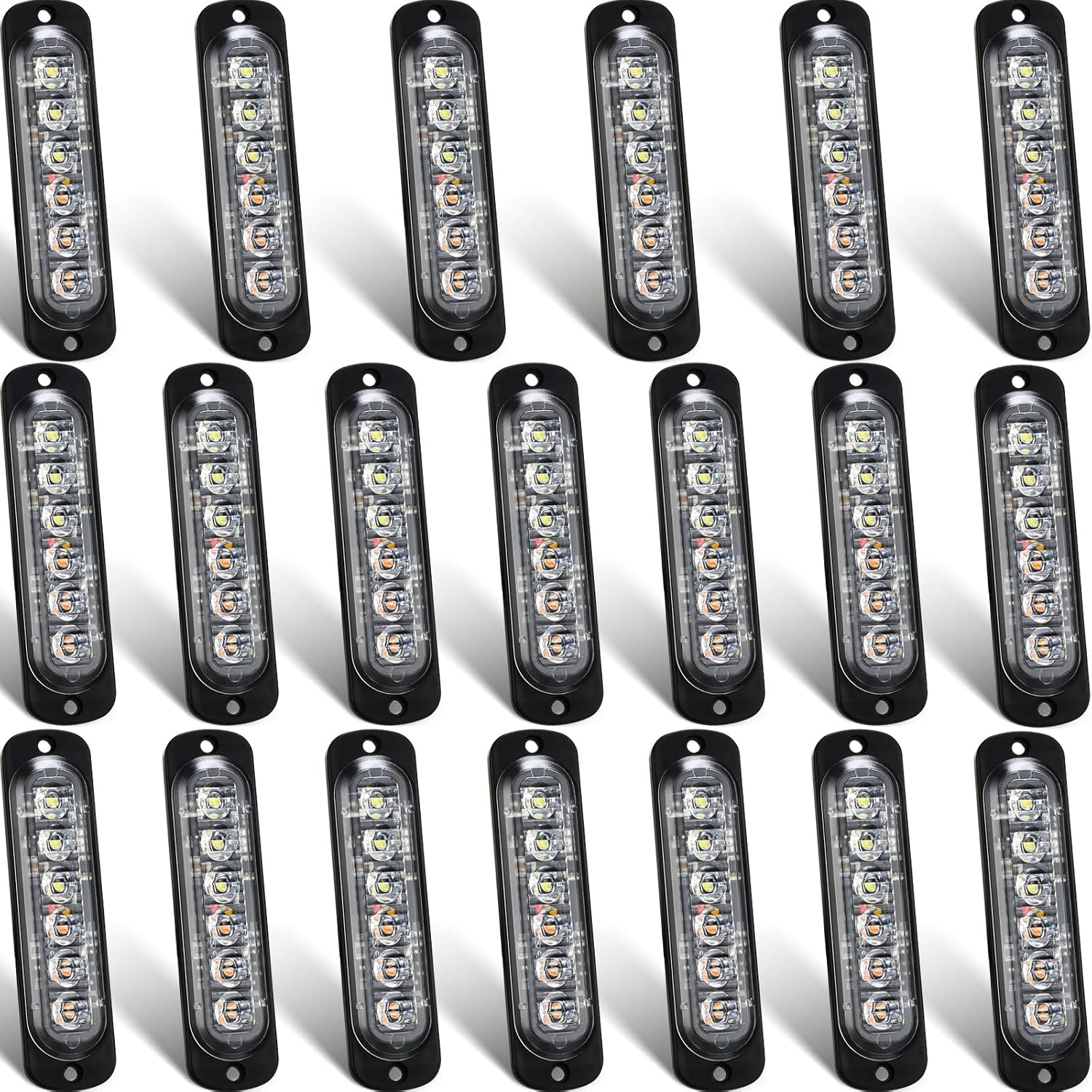 20 Pack LED Emergency Strobe Lights 6 LED Amber White Surface Mount Flashing Lights Warning Emergency Flashing Lights Construction Caution Lights for Truck off Road Car Firefighter Vehicles ATV SUV