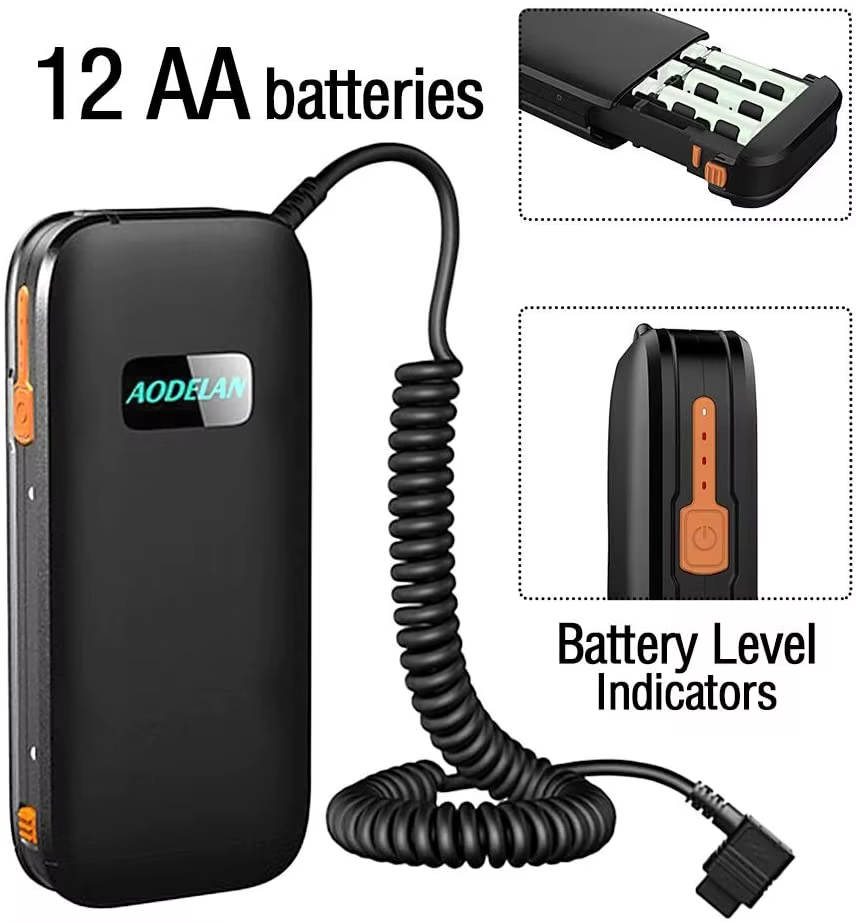 AODELAN External Flash Battery Pack Battery Power Bank for EL-1, 600EX II-RT, 600EX-RT, 580EX 580EX II, 550EX,MR-14EX