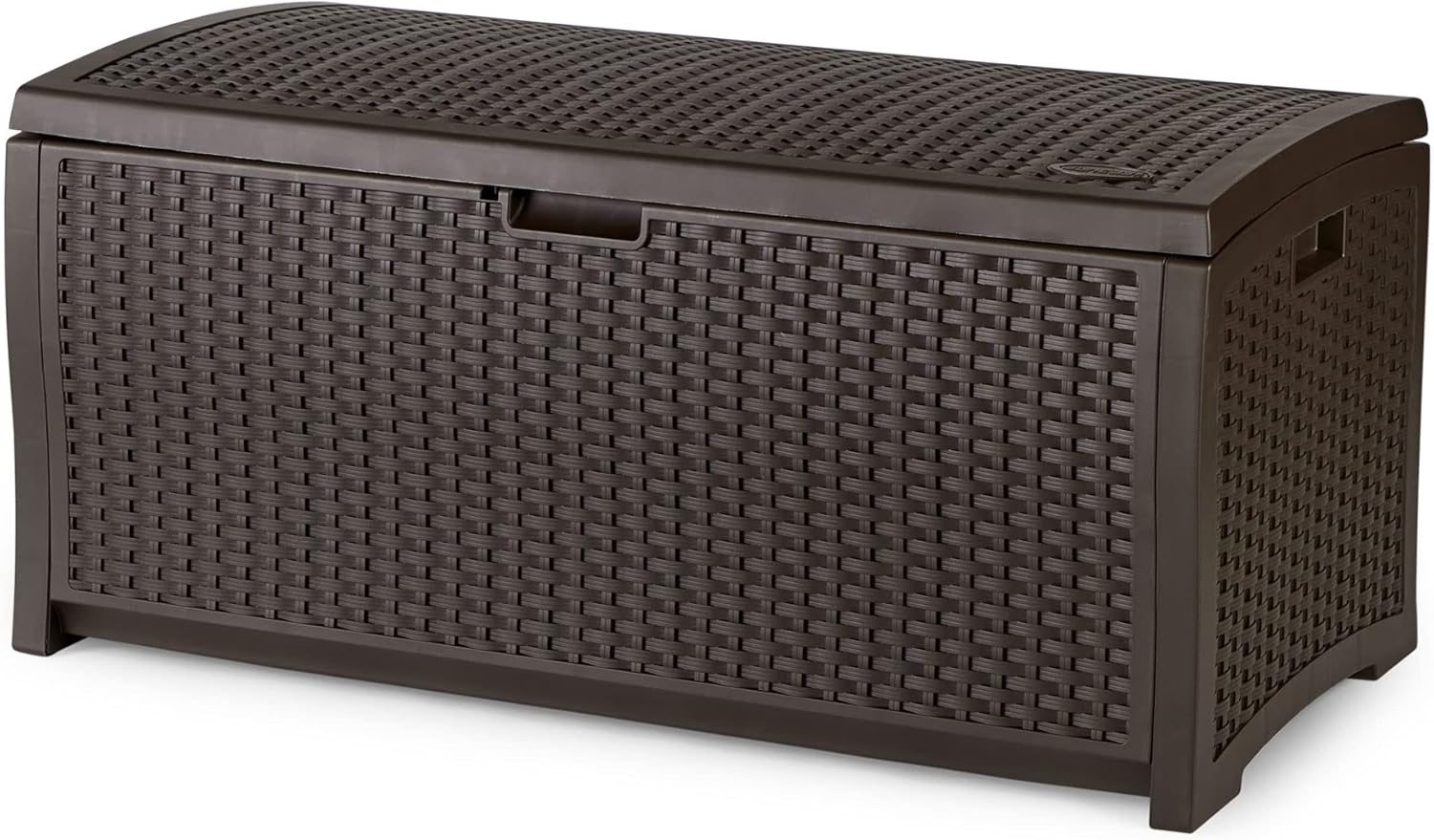Outdoor Storage Box - 73 Gallon Mocha Brown Deck Box for Patio, Weather-Resistant Outdoor Storage Bench, Resin Wicker Style, Heavy-Duty, Lockable Lid for Cushions, Shoes, Pool & Garden Gear