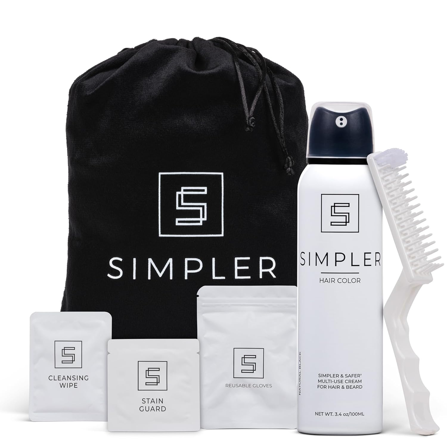 Simpler Hair Color for Men Kit for Full Gray Coverage - Dark Brown Hair Color - Safe, Simple, and Reusable Beard Color for Men