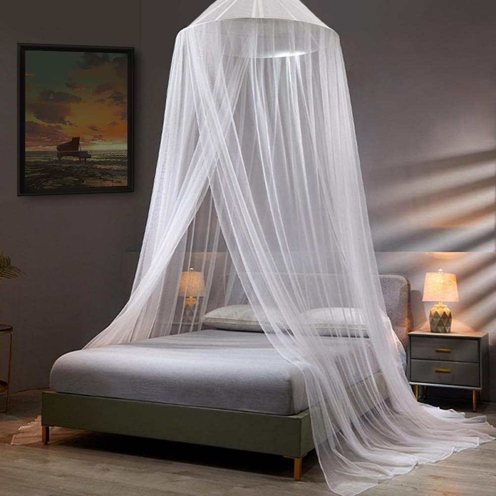 Mosquito Net Bed Canopy for Girls,King Canopy Bed Curtains Queen Size from Ceiling,Dome Mosquito Netting Bed Tent Twin Girls Canopy Bed Decor for Baby Crib,Kid Bed and Adult Beds (White)