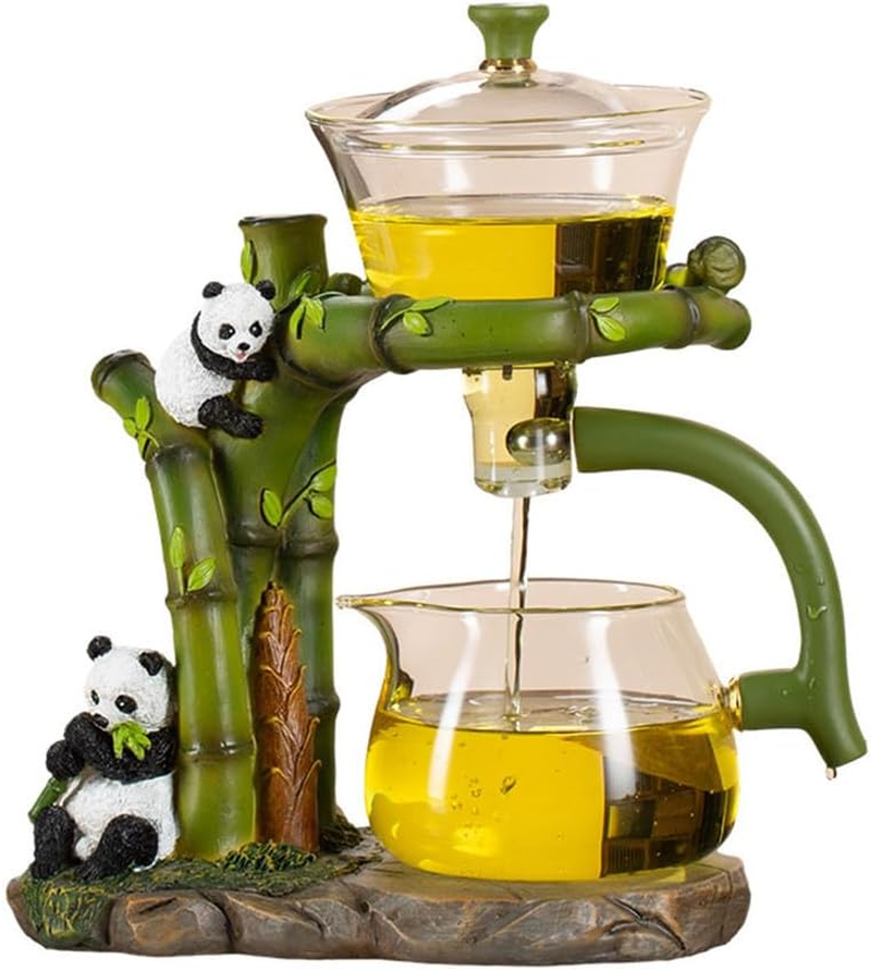 Green Panda Lazy Kungfu Glass Tea Set with Infuser and Drip Feature