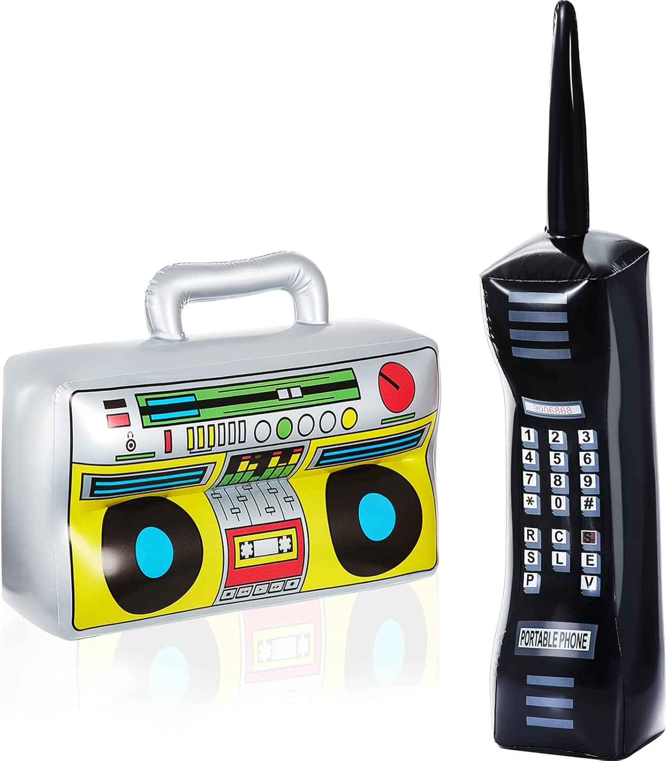 2 Pieces Inflatable Radio Boombox Inflatable Mobile Phone Props for 80S 90S Party Decorations Hip Hop Theme Birthdays Party Supplies