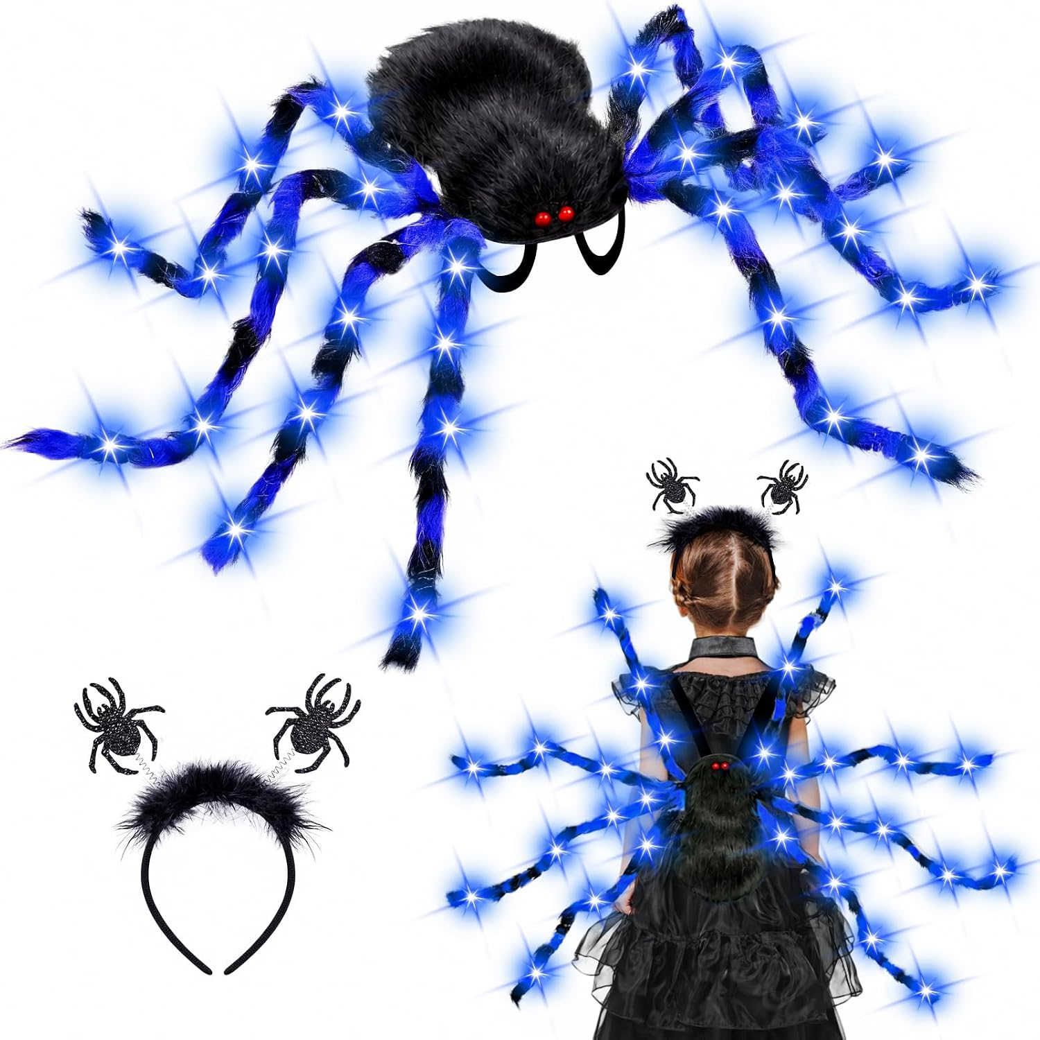 Light up Spider Costume for Kids, 60 LED Halloween Spider Backpack