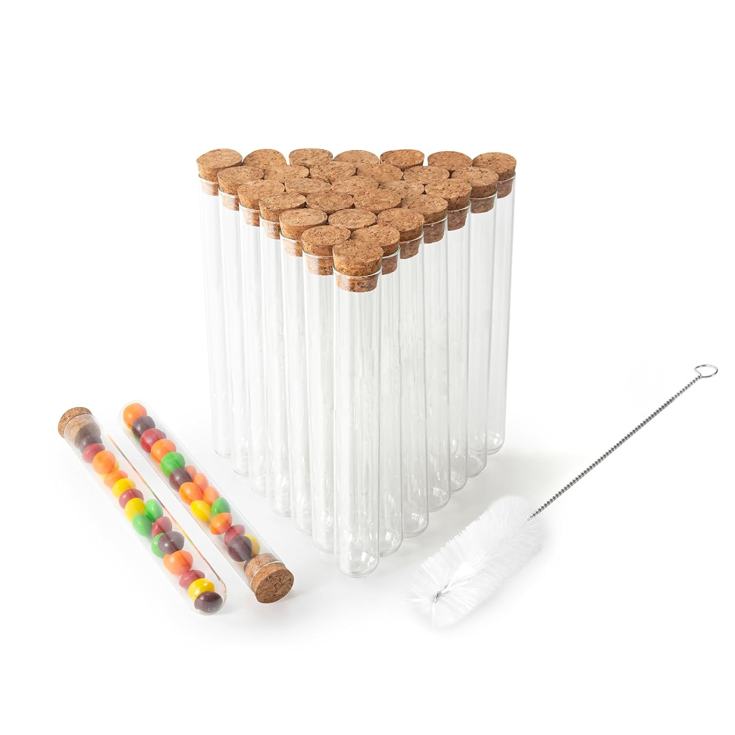 30Pcs 20Ml Glass Test Tubes 15 X 150Mm with Cork Stoppers and Brush for Scientific Experiments and Plant Propagation Test Tubes