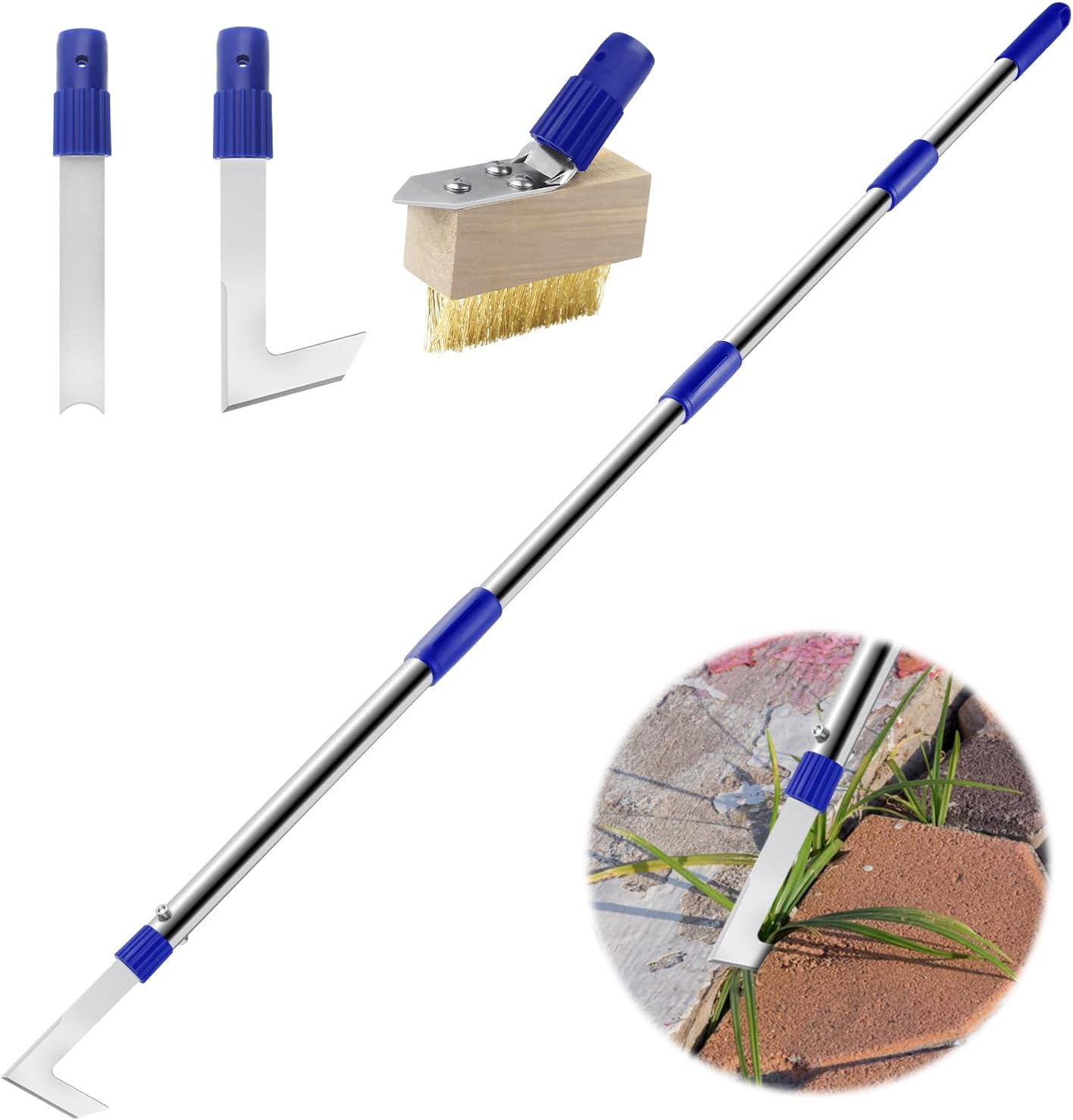 Patio Weed Remover Tool with Long Handle, Weed Scraper & Wire Brush Set | 150Cm Block Paving Weeding Tool to Remove Weeds and Moss, 3 Different Weeder Tools for Garden, Patio, Driveway, Sidewalk