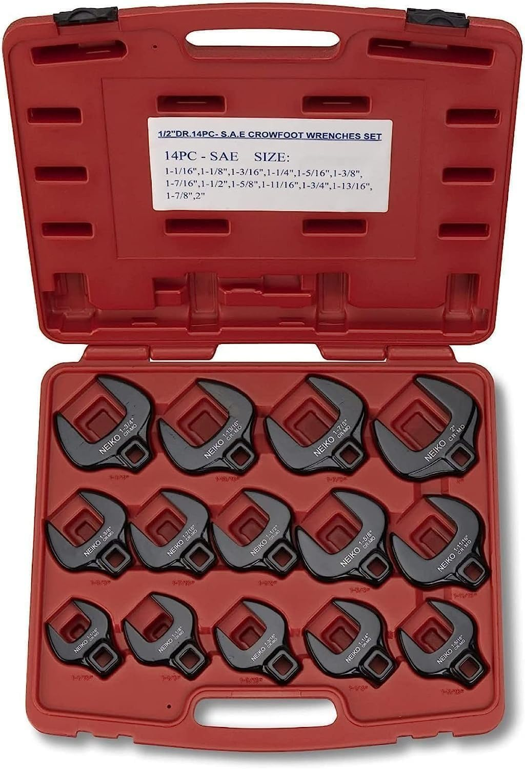 03325A 1/2-Inch Drive SAE Crowfoot Wrench Set, Jumbo Size, Cr-Mo, 1-1/16 Inch - 2 Inch | 14-Piece Set