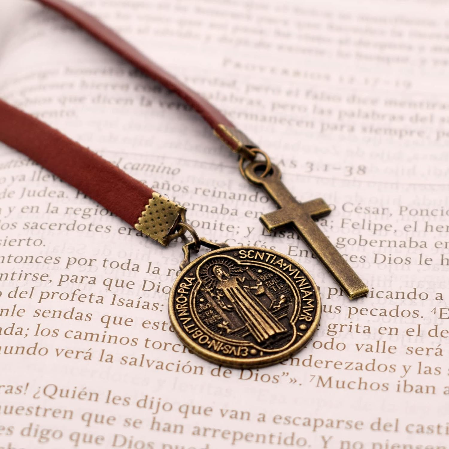 Handmade Leather Bible Bookmark Ribbon Book Marker Cross Christian Gifts for Women Men Father Dad - LB4