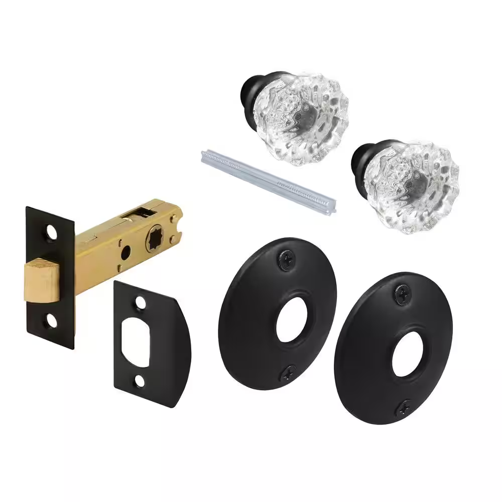 Passage Door Latch Set, Glass Door Knob with Latch Bolt Matte Black Finish, Vintage (Single Pack)
