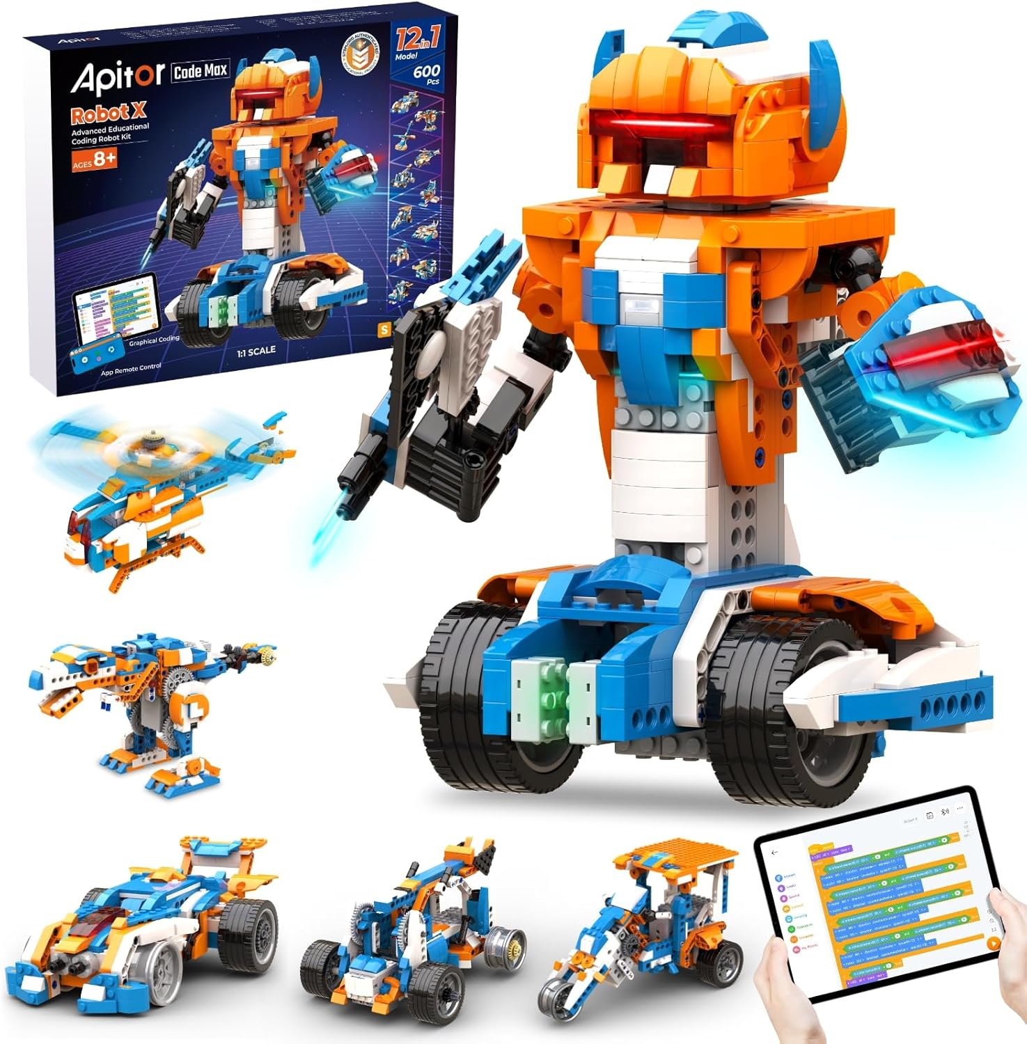 Robot X, STEM Robot Toys for Kids 8-12, Coding Toy for Boys 8+ Year Old Children, STEM Toys, 12-In-1 Robotic Building Kit, Science Kits for Kids, Programmble Gifts for Boys Christmas Birthday