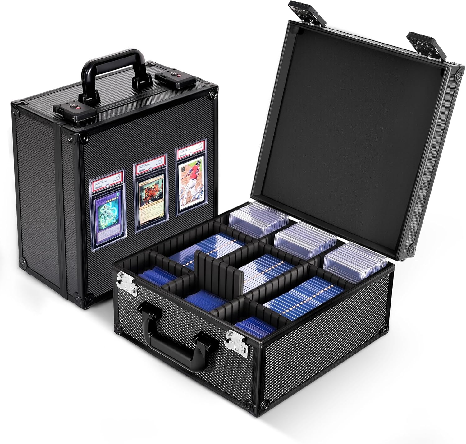 Graded Card Storage Box with Display Window for PSA/CGC Holder, TSA Combination Lock Trading Deck Case for Sports Cards, Storage Slab Case with 6+2 EVA Dividers for Mtg/Tcgs(Black)
