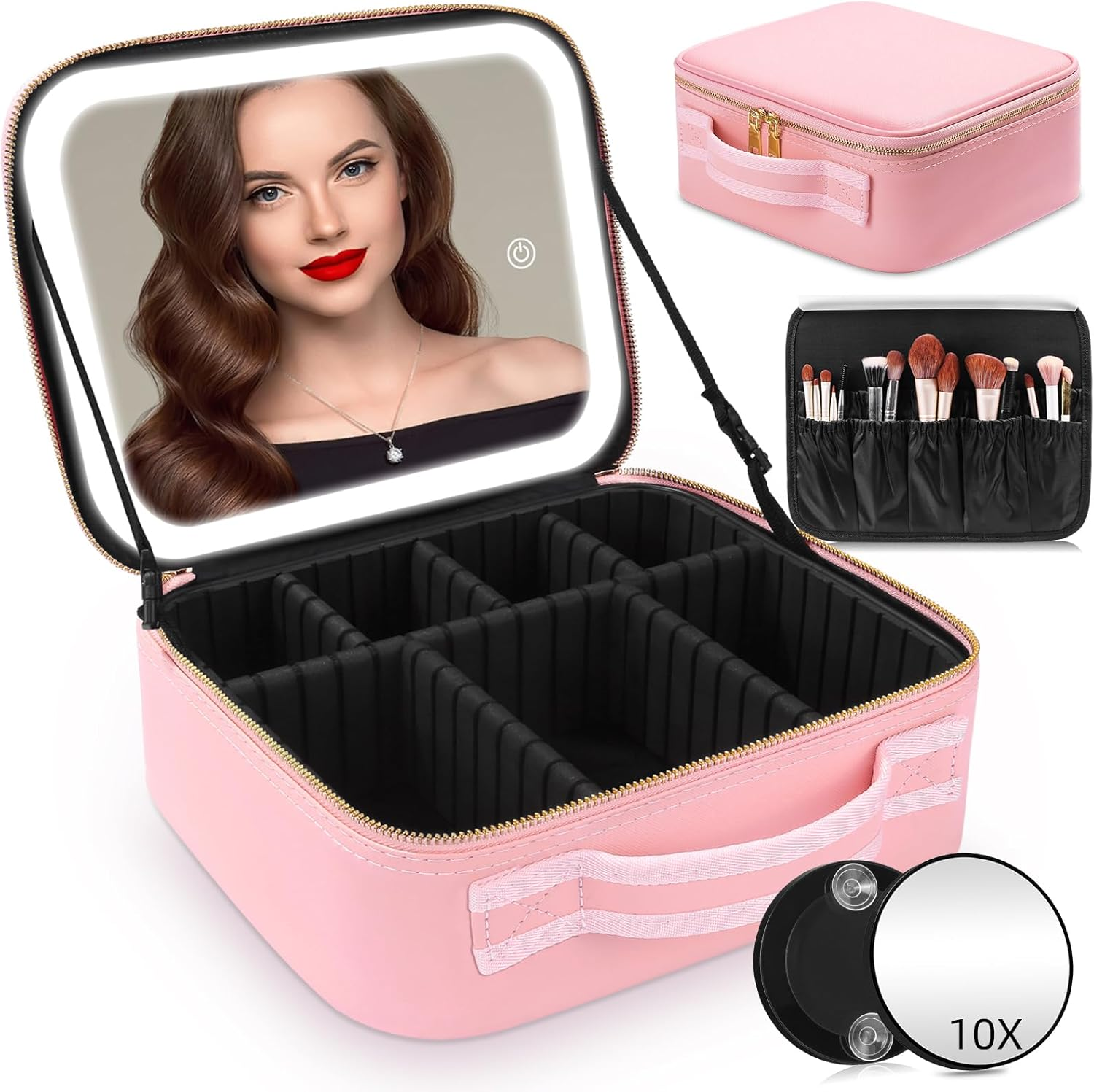 Neceser de Maquillaje Espejo Iluminado LED Organizador de Viaje para Cosméticos