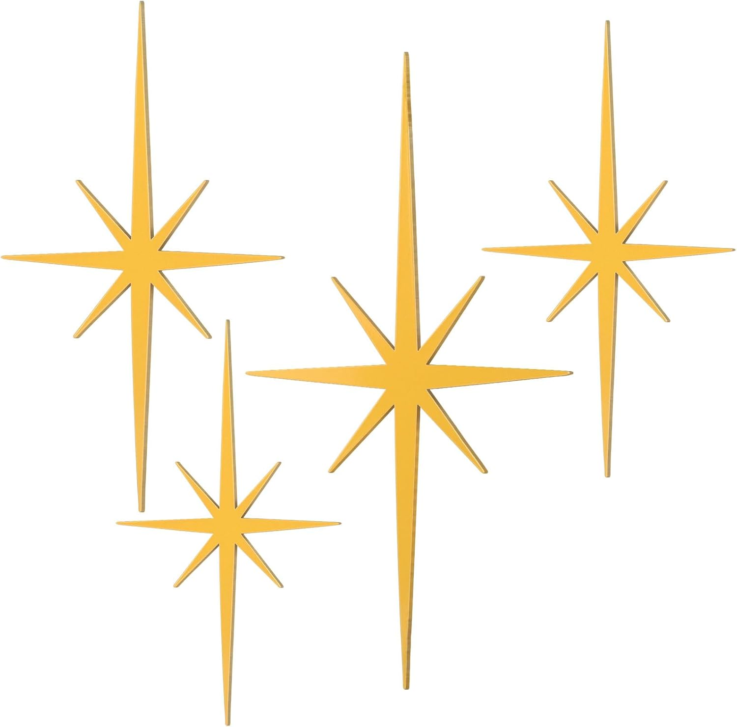 Blulu 4 Pcs Cast Iron Starburst Wall Decor Mid Century Modern Decor Retro 8 Pointed Atomic Stars Metal Wall Art Elegance Accents Easy Install Finish Hangings for Home Office Room(Gold)