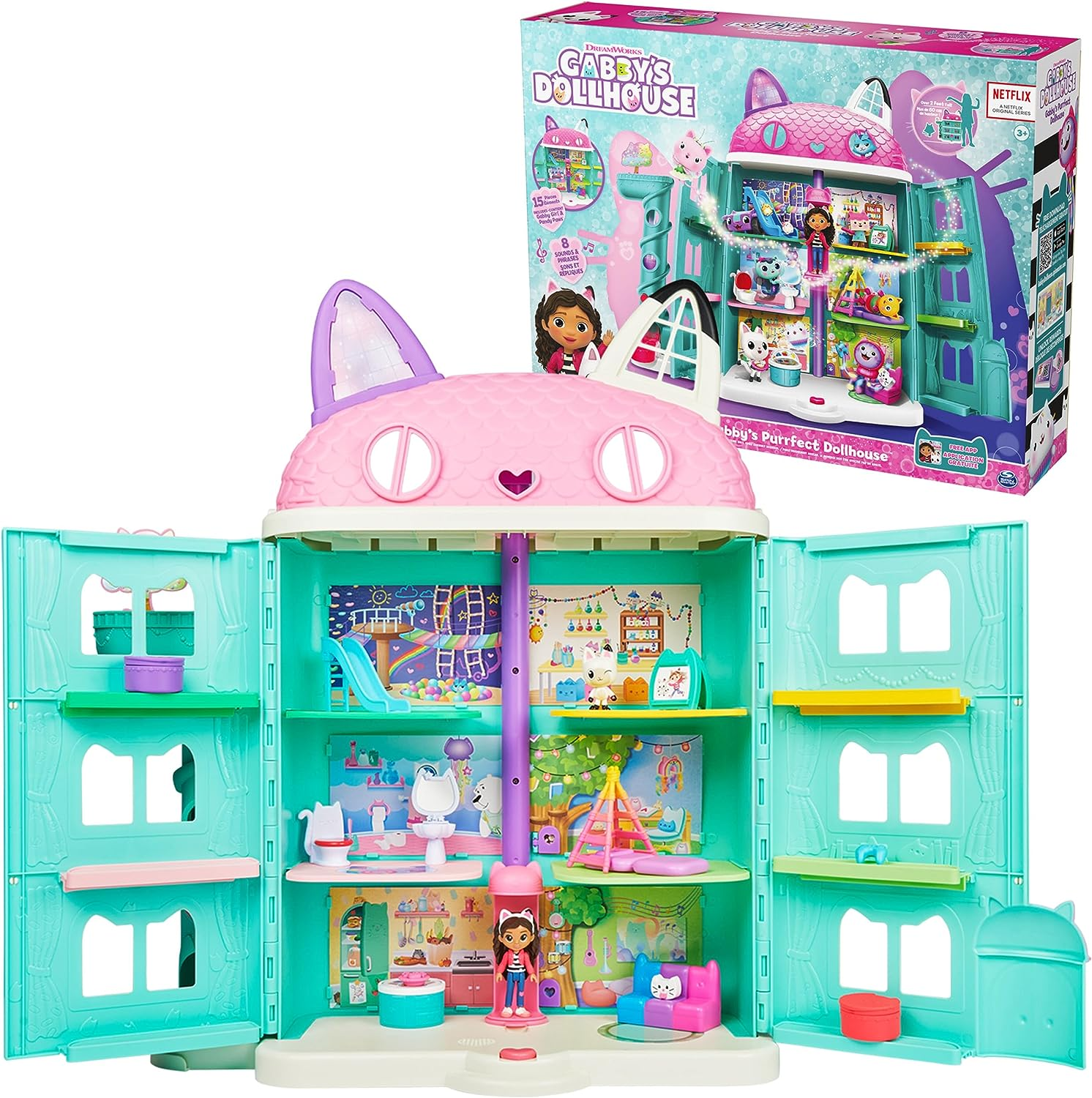 Gabby’S Dollhouse, Purrfect Dollhouse with 15 Pieces Including Toy Figures, Furniture, Accessories and Sounds, Kids Toys for Ages 3 and Up