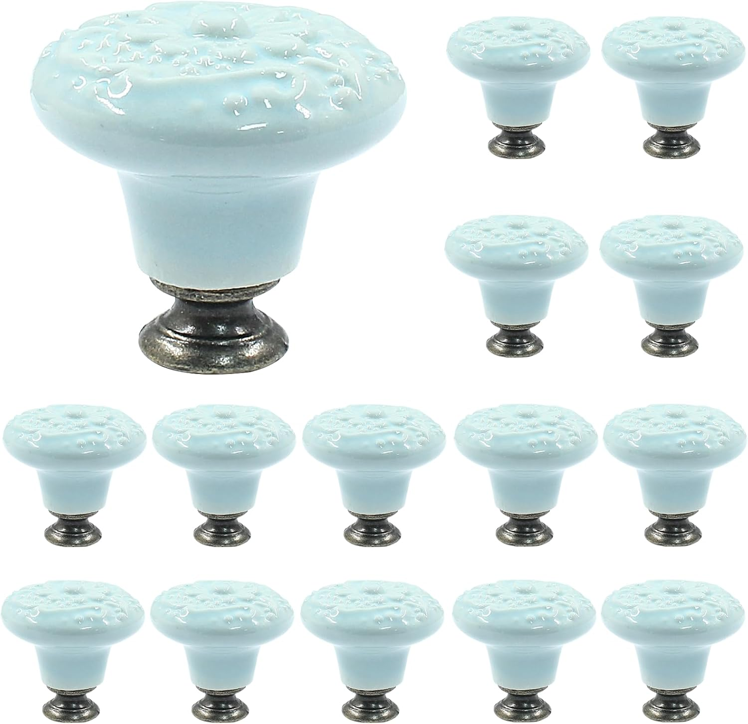 Sky Blue Ceramic Knobs - Retro & Modern Drawer & Cabinet Knobs, 34mm / 1.3Inch Diameter (15Pcs)