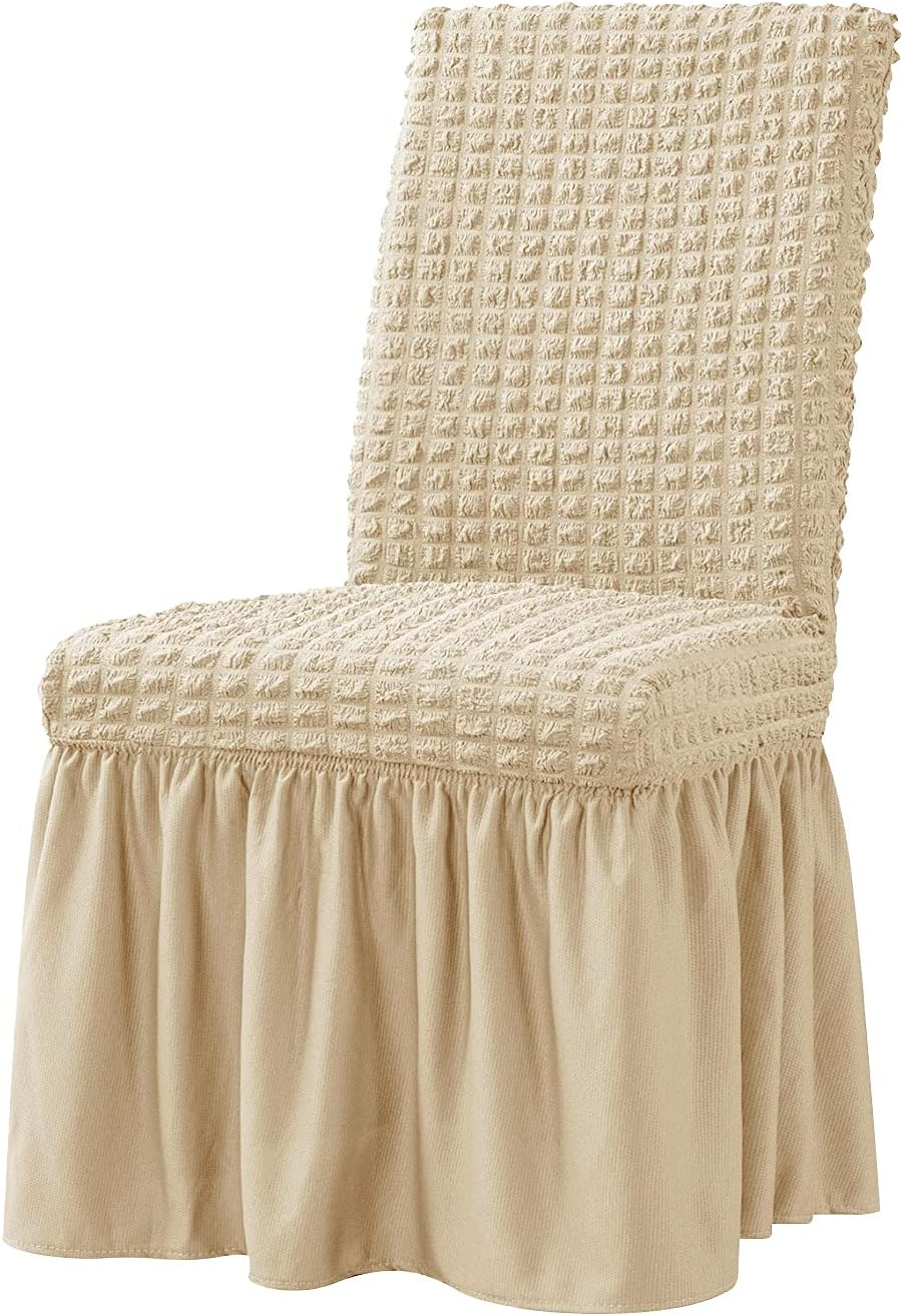 XMNTG Dining Room Chair Slipcovers 1-Piece Stretch Light Khaki Dining Chair Covers Non Slip Washable Furniture Protector with Skirt Country Style for Hotel Ceremony Party (Light Khaki)