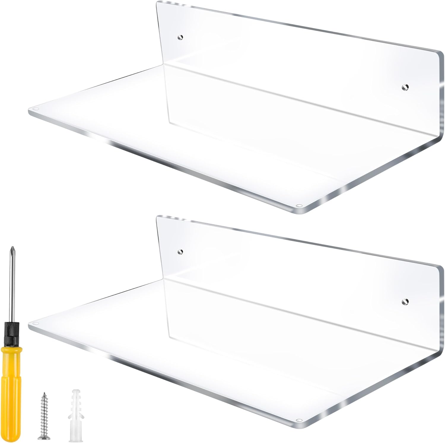 12 Inch L-Shaped Acrylic Floating Shelf Wall Mounted Shelves Invisible 5MM 