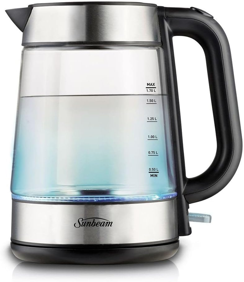 Capri Glass Kettle 1.7L | Heat-Resistant Glass, Less Noise, Blue Light Illumination, Fast Boil 2200W, Push Button Lid, 360 Power Base, Safety System to Prevent Boil-Dry & Overheating, KE6150