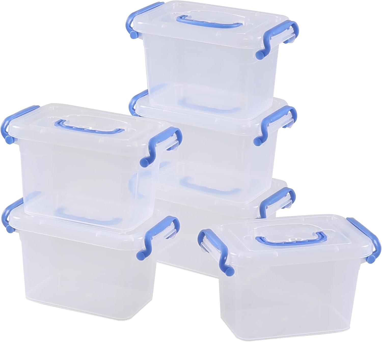 6 Packs Mini Plastic Clear Storage Box Container with Lids, Small Stackable Bin with Latch, 1.5 L