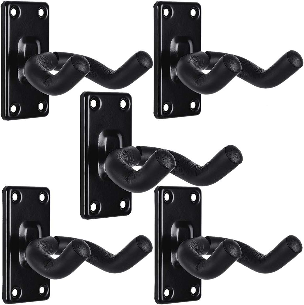 Sound Harbor 5 Pack Guitar Wall Hanger Mount - Black Guitar Hook Holder for Acoustic, Electric, Bass & More