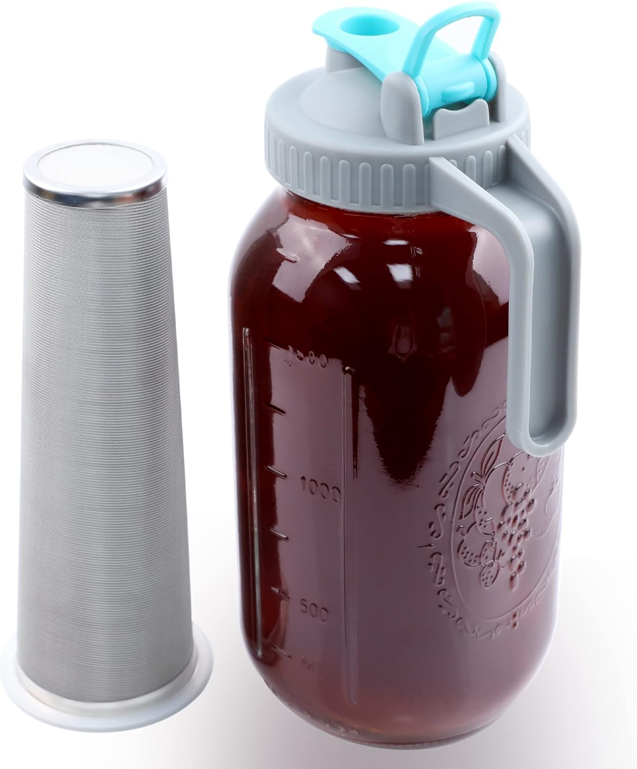 Mason Jar Cold Brew Coffee Maker 64 OZ (2 Quart) Wide Mouth Cold Brew Pitcher with Brew Filter for Coffee, Iced Tea, Sun Tea, Lemonade