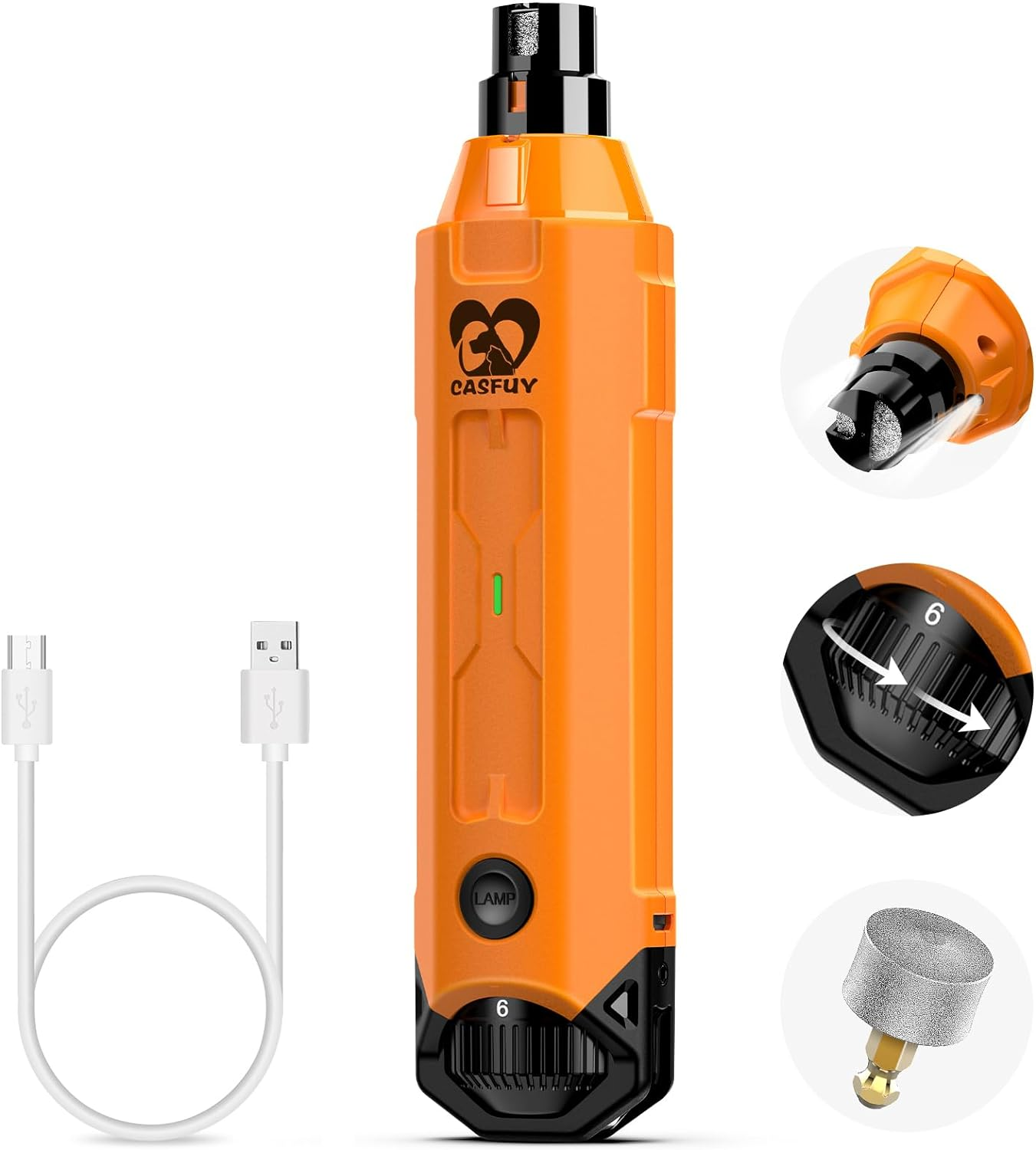 Casfuy 6-Speed Dog Nail Grinder - Newest Enhanced Pet Nail Grinder Super Quiet 
