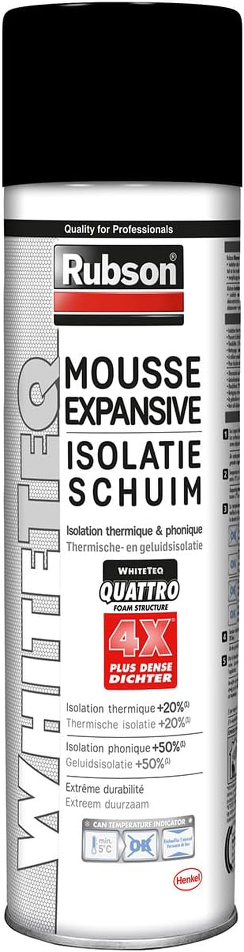 – Mousse Expansive White Teq (Aérosol De 500 Ml) – Mousse D'Isolation Thermique Et Phonique Multi-Matériaux – Polyruréthane Ultra Blanche Avec Densité Renforcée
