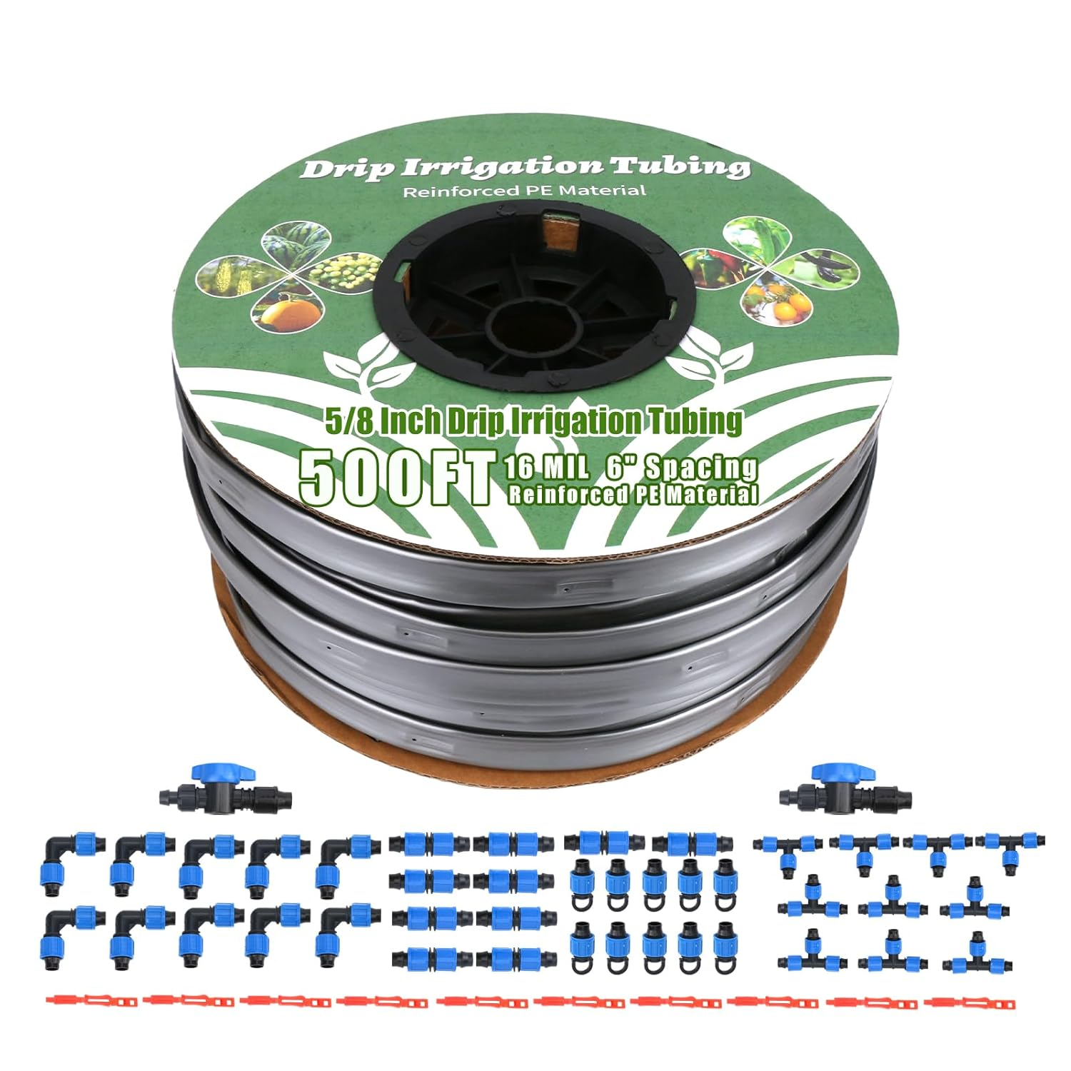 500FT 5/8 Inch 16 Mil Drip Tape Irrigation Kit, 6