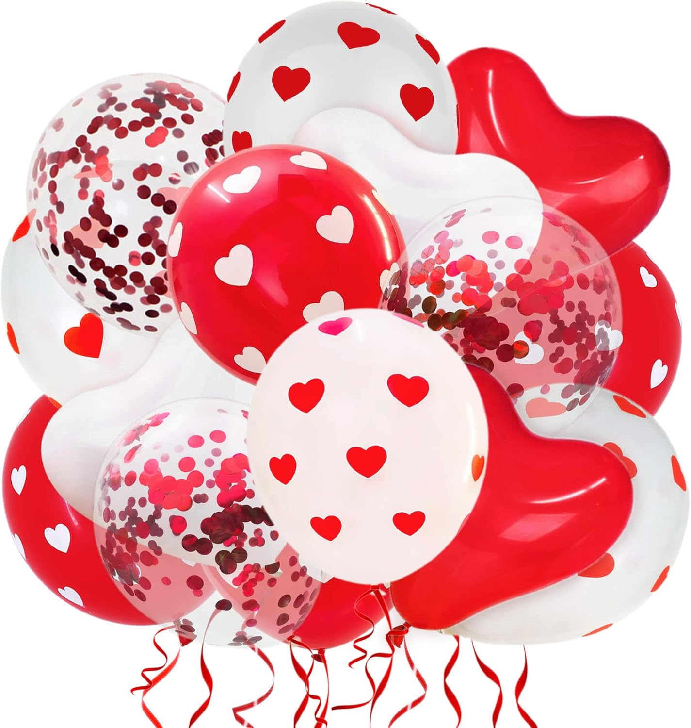 75 PCS Valentine Heart Balloon Decoration Kit - Red & White Confetti Latex