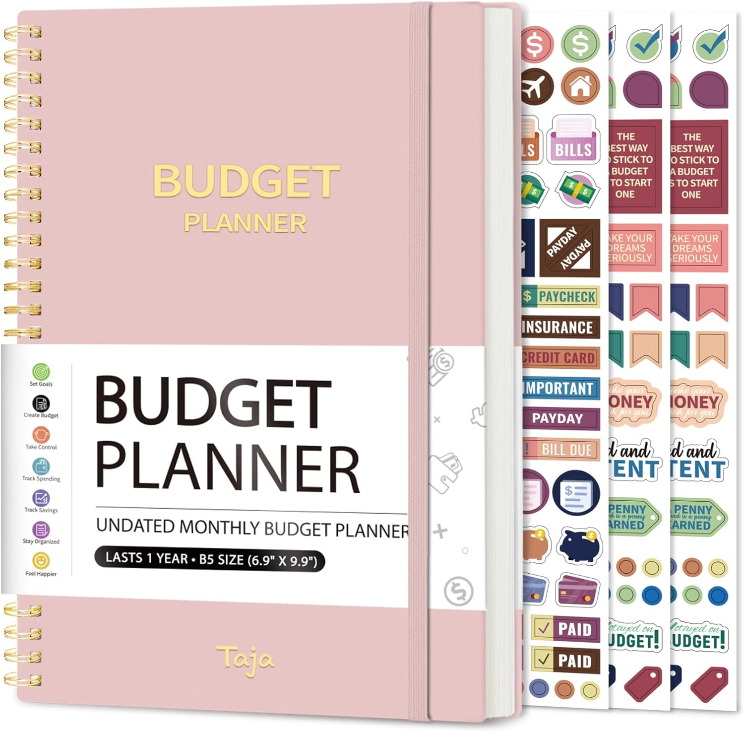 Budget Planner - Monthly Budget Book with Expense Tracker Notebook, Undated Bill Organizer & Finance Planner to Take Control of Your Money, Account Book to Manage Your Finances-Pink