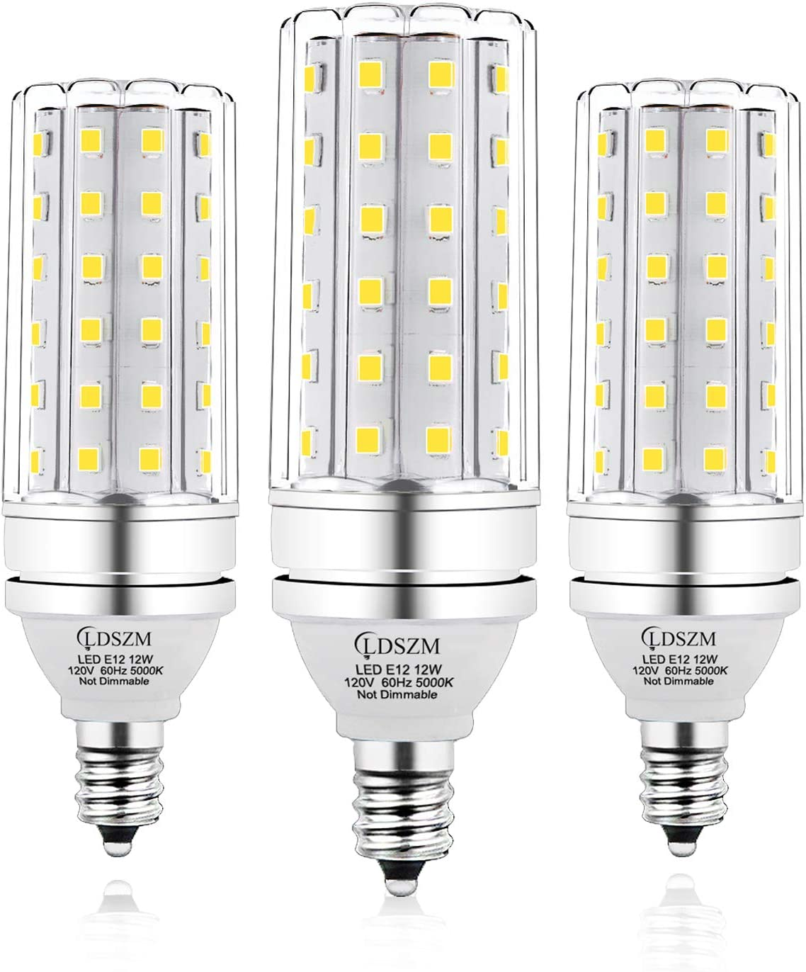 E12 LED Corn Light Bulb, 12W Equivalent 100W, 1200 Lumen Daylight 5000K, Non-Dimmable Candelabra Base Chandelier Light Bulbs, Pack of 3