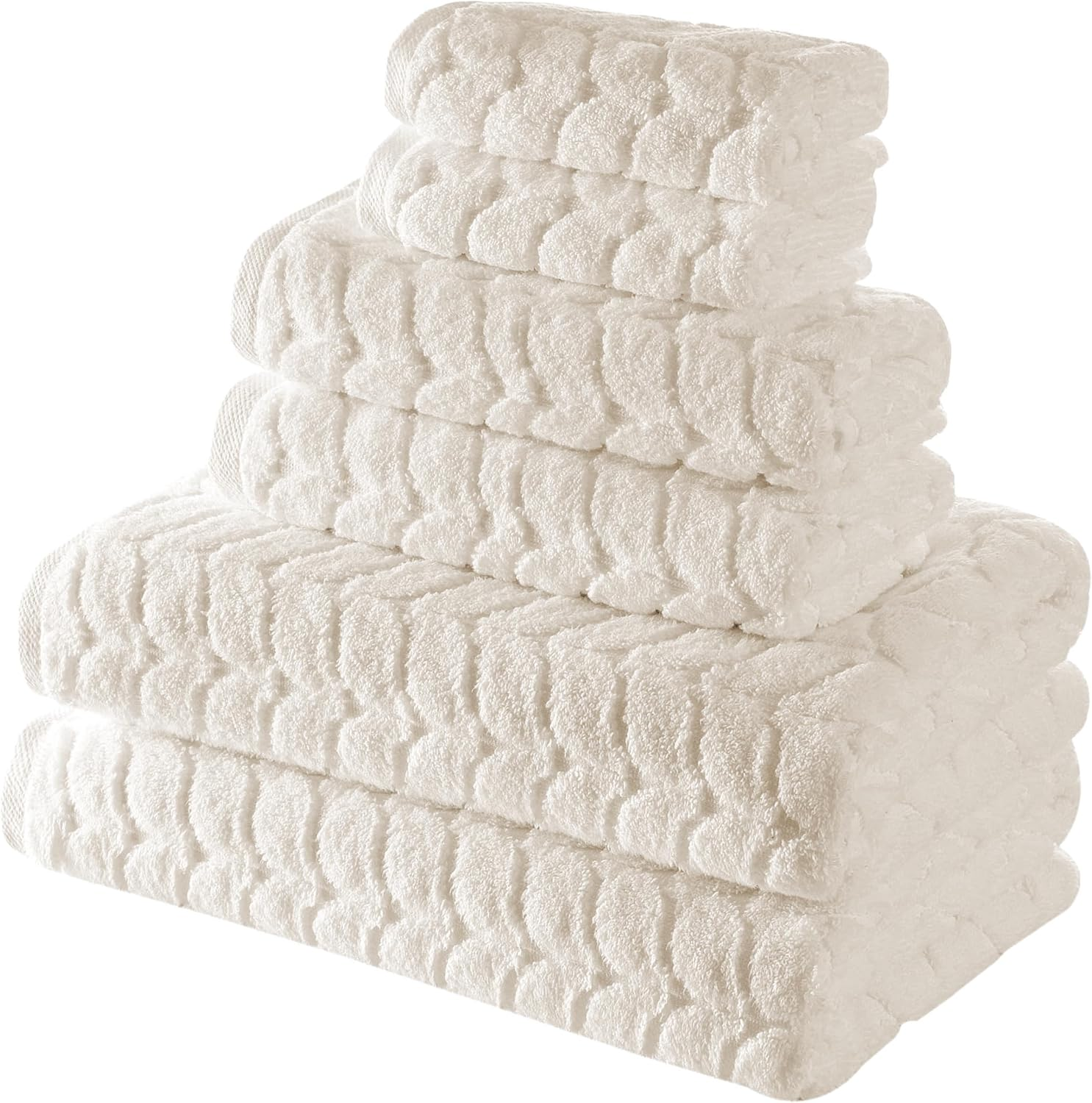 Turkish Cotton Bath Towels, Hand Towels - Soft Plush Jacquard Collection Luxury Towels Set (Cream, Towel Set of 6)