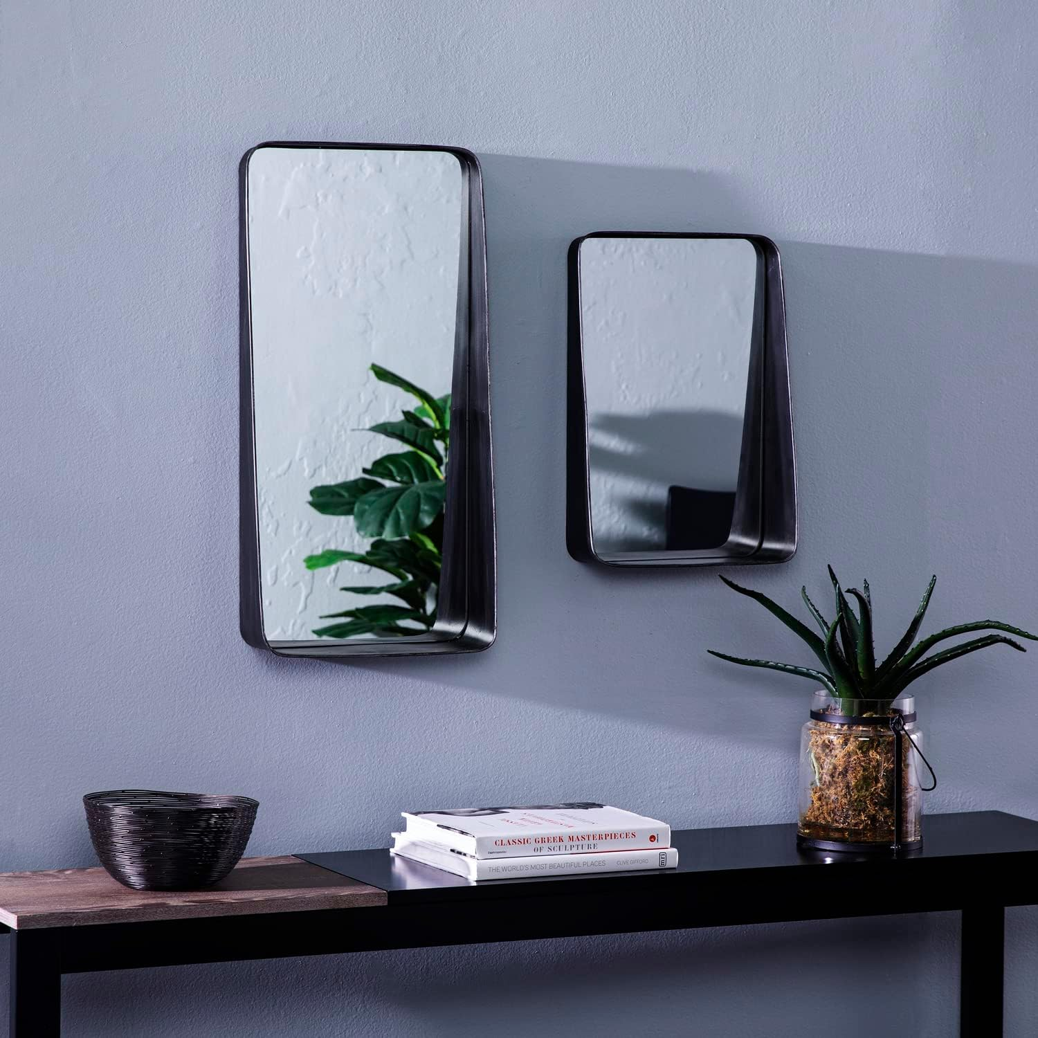 Amboros Decorative Mirrors W/Shelves – 2Pc Set, Black