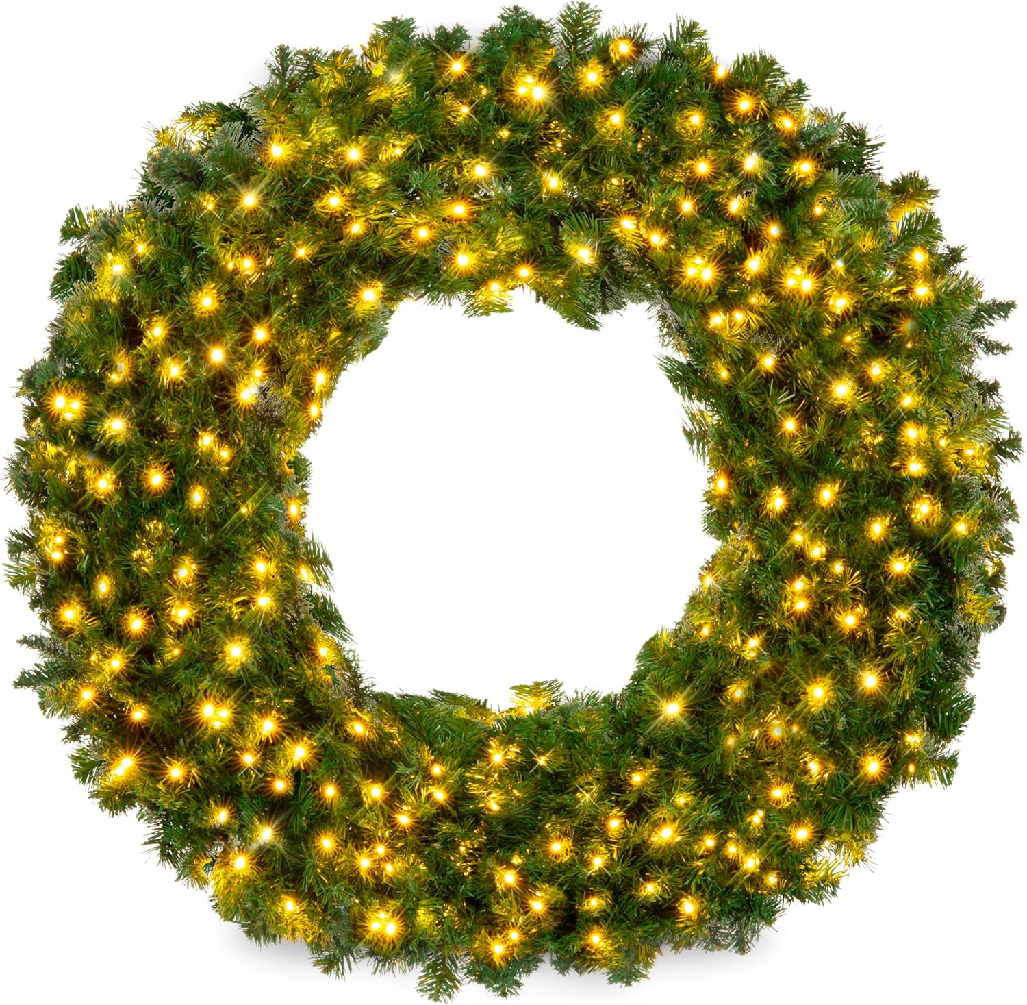 Best Choice Products 48In Large Artificial Pre-Lit Fir Christmas Wreath Holiday Accent Decoration W/ 200 LED Lights, 714 PVC Tips