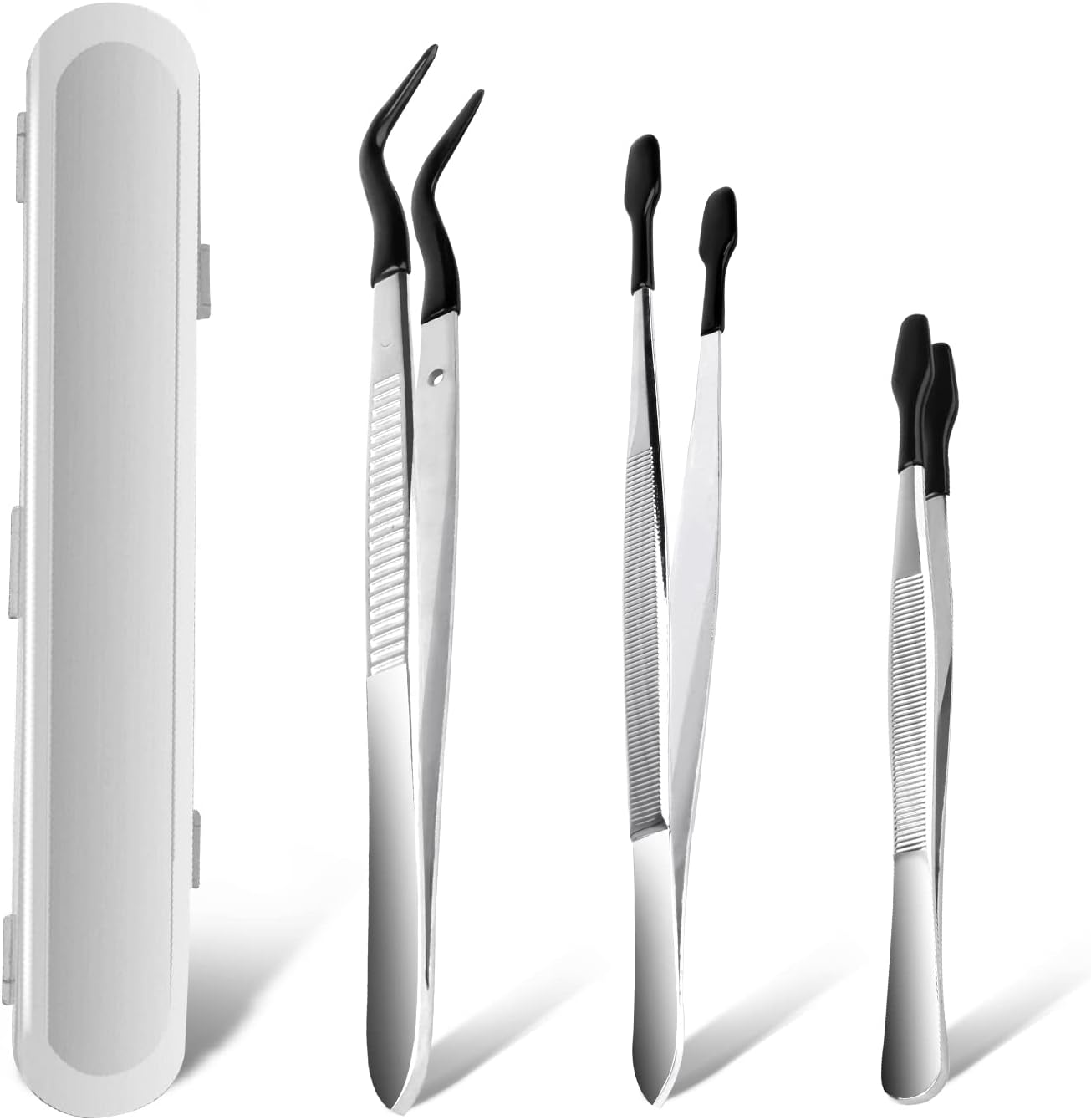 3PCS Tip Tweezers, Silicone Rubber Flat Tipped Tweezers Bent Tip for Jewelry Coin Stamp (Black)