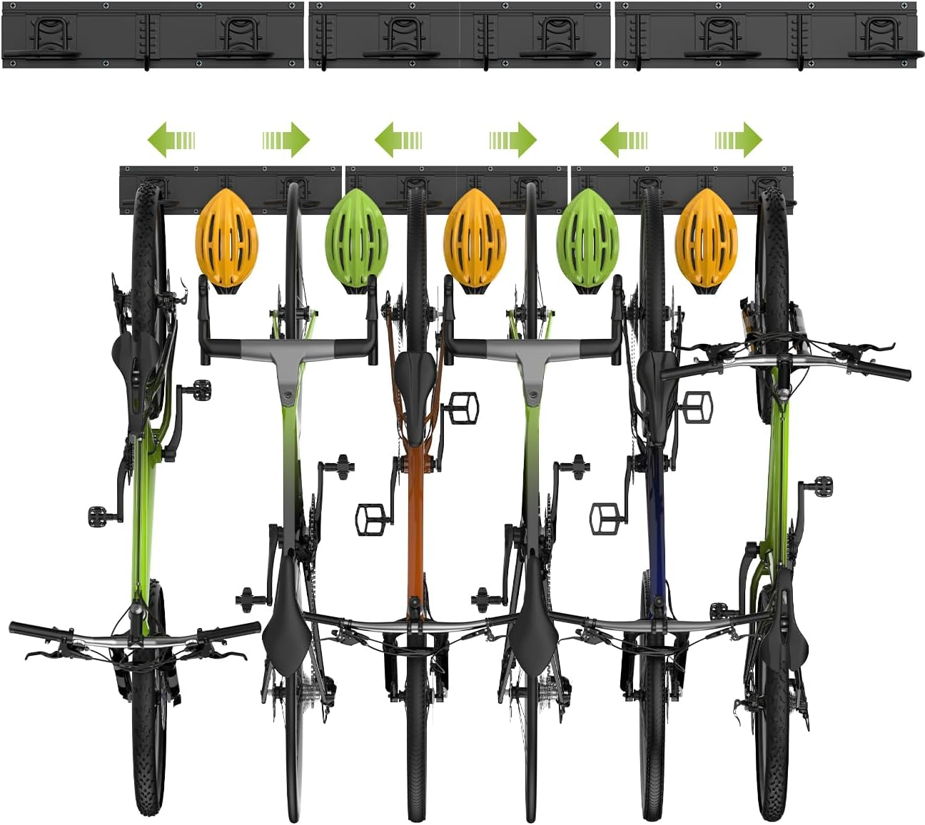 Bike Wall Mount 48Inch for 6 Bikes + 5 Helmets, Up to 500lbs, Heavy Duty Bike Hangers for Garage, Bike Hooks for Garage, Solid Steel Bicycle Storage, Bike Storage Rack, Black
