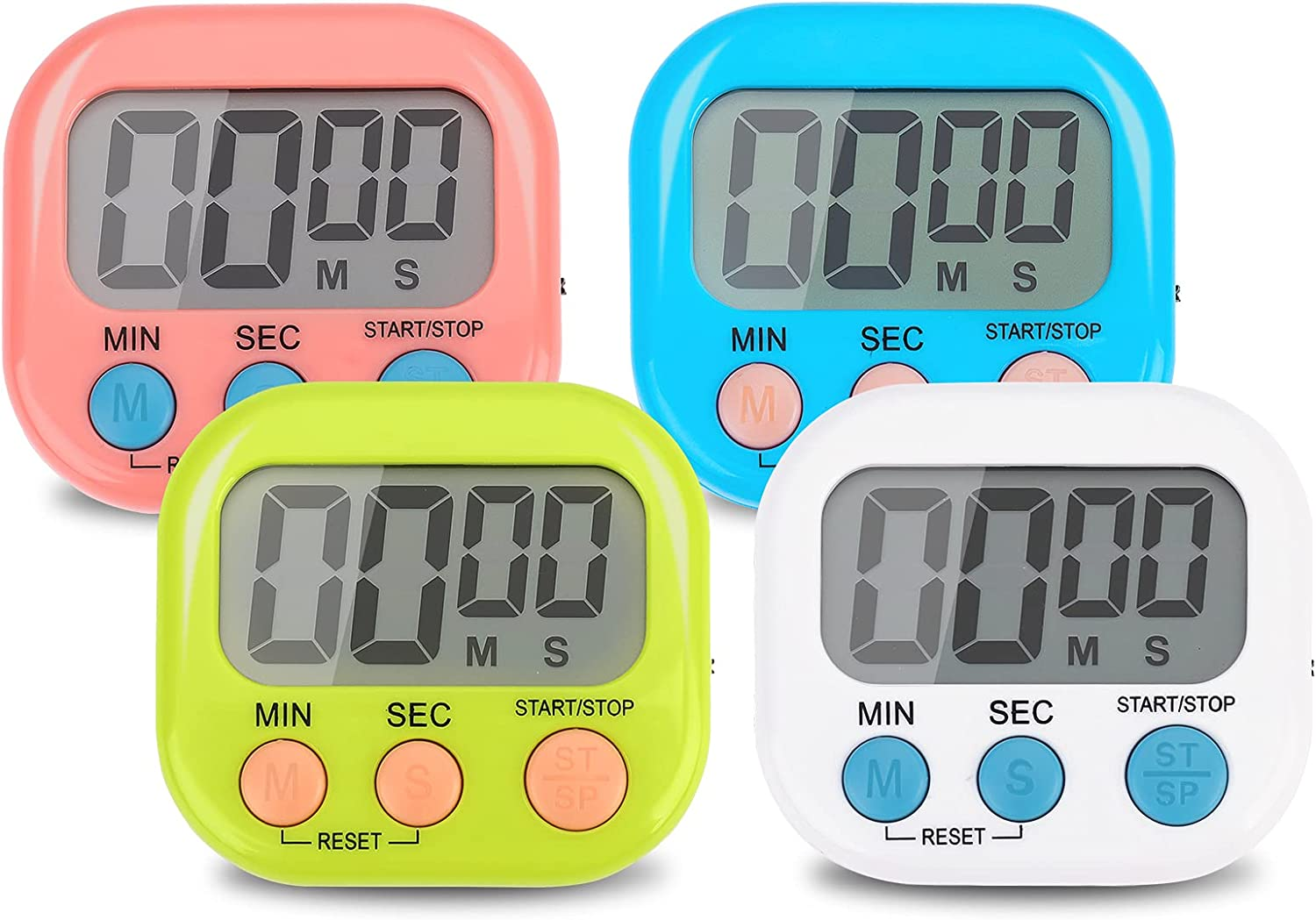 4-Piece Multi-Function Electronic Timer, Learning Management, Suitable for Kitchen, Study, Work, Exercise Training, Outdoor Activities(Not Including Battery).