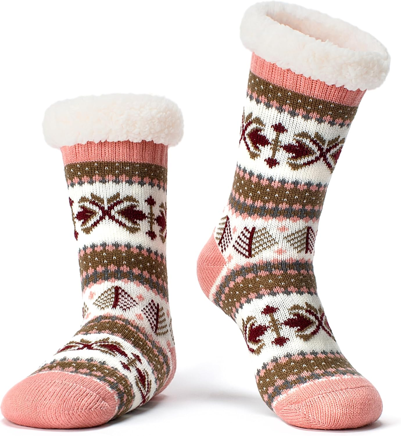Women's Fuzzy Slipper Socks with Non-Slip Grippers, Cozy Fluffy Sherpa Lined, Cute Christmas Gifts