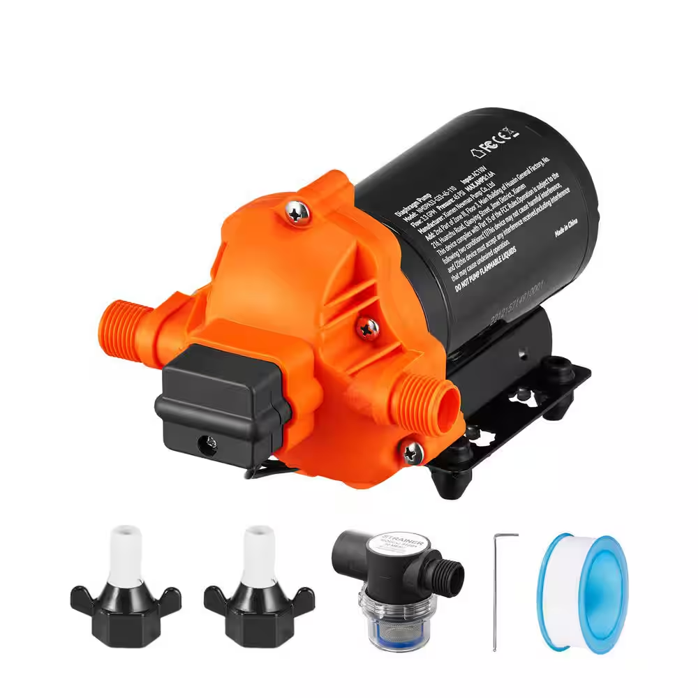 RV Water Pressure Diaphragm Pump 3-Chambers 110-Volt 3. 3GPM 45PSI Adjustable Presssure Fresh Water Pump