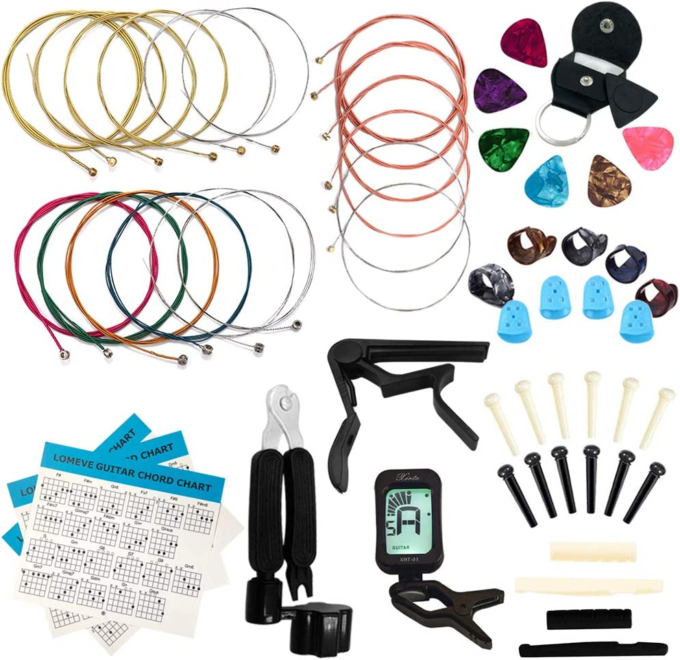 Guitar Accessories Kit Include Acoustic Strings, Tuner, Capo, 3-In-1 Restring 