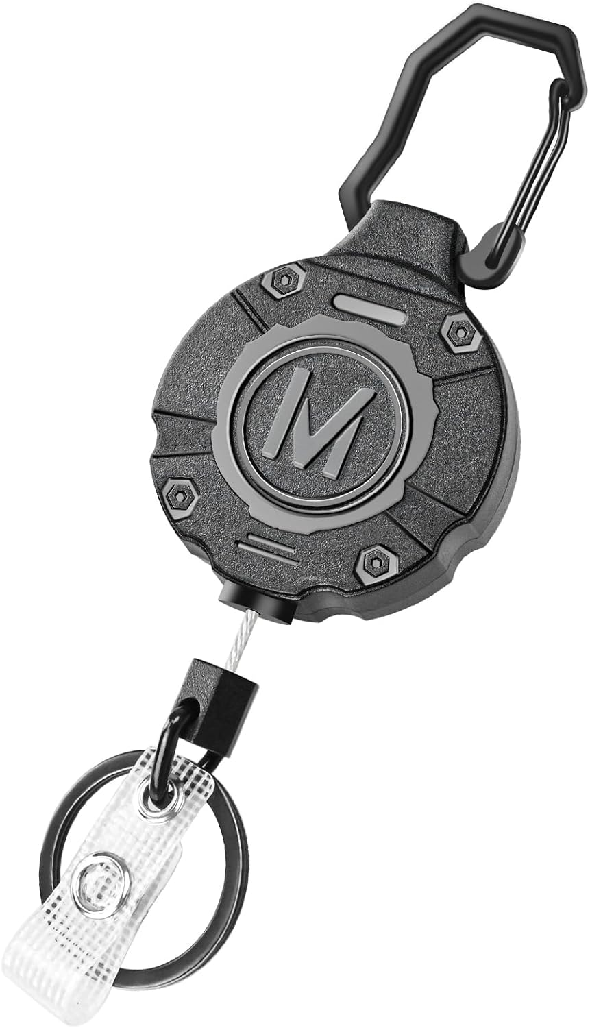 1 Pack Heavy Duty Retractable Keychain ID Badge Reels Retractable Carabiner Badge Holder with 31.5” Steel Cord, 9.0 oz