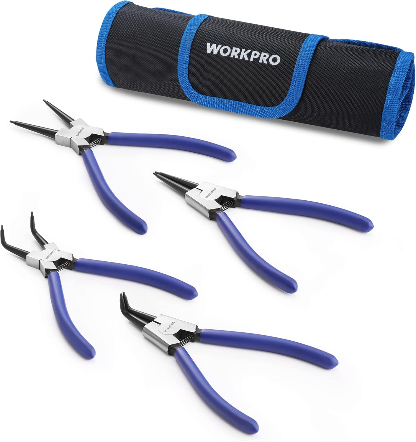4-Piece Snap Ring Pliers Set, 7-Inch Internal and External Circlip Pliers Kit with Straight and Bent Jaw, for Ring Remover Retaining, Storage Pouch Included