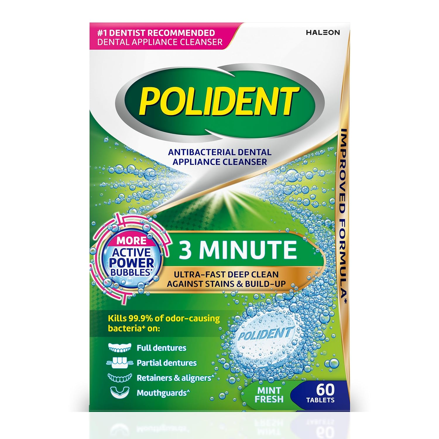 3 Minute Antibacterial Dental Appliance Cleanser Tablets, Retainer Cleaner Tablets, 60 Count