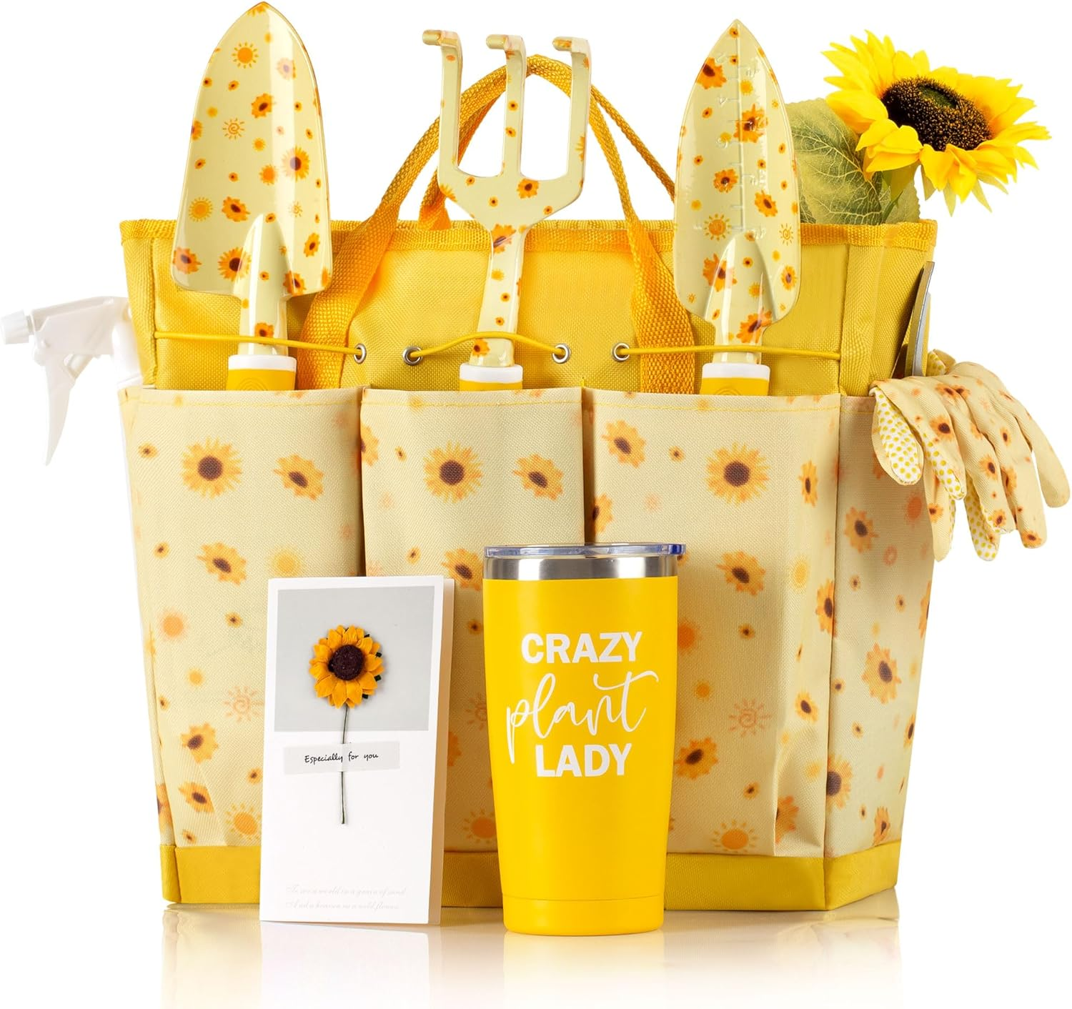 Sunflower Gardening Gifts for Women，Gardening Tools for Women, Garden Tool Set, Heavy Duty Gardening Hand Tools with Garden Tool Bag，Yellow
